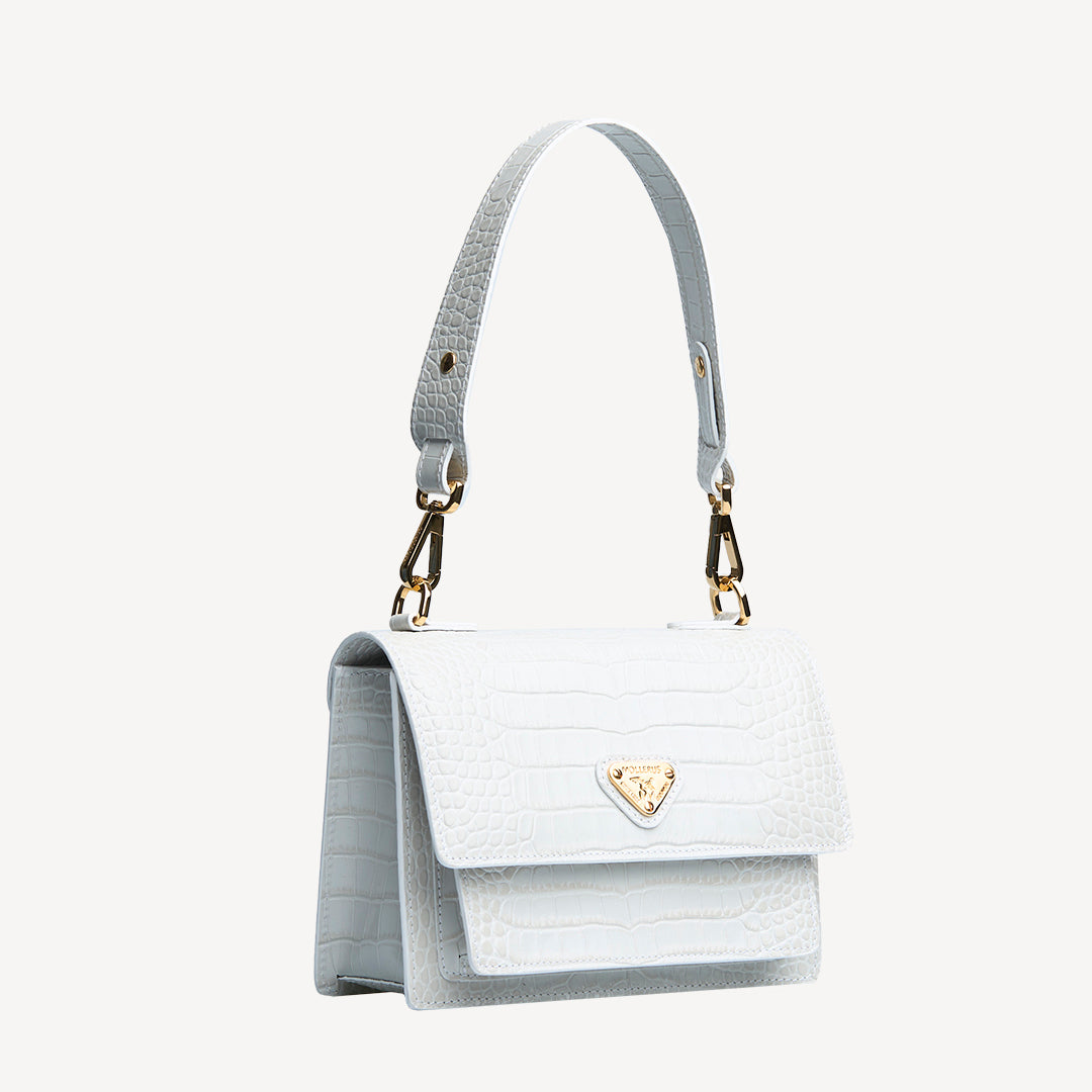 URSY | Umhängetasche croco snow weiss/gold - SEITLICH