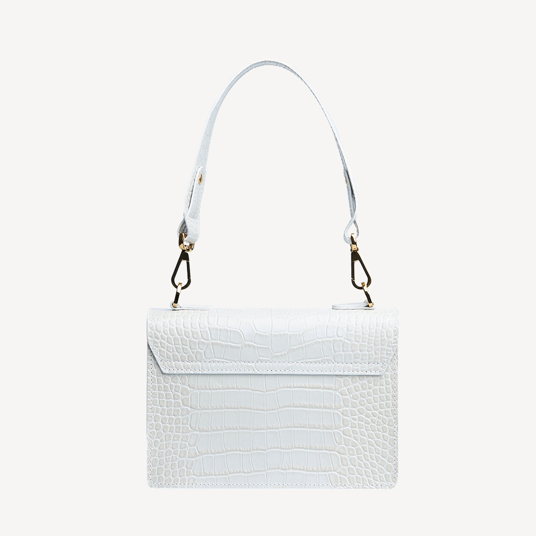 URSY | Umhängetasche croco snow weiss/gold - VON HINTEN