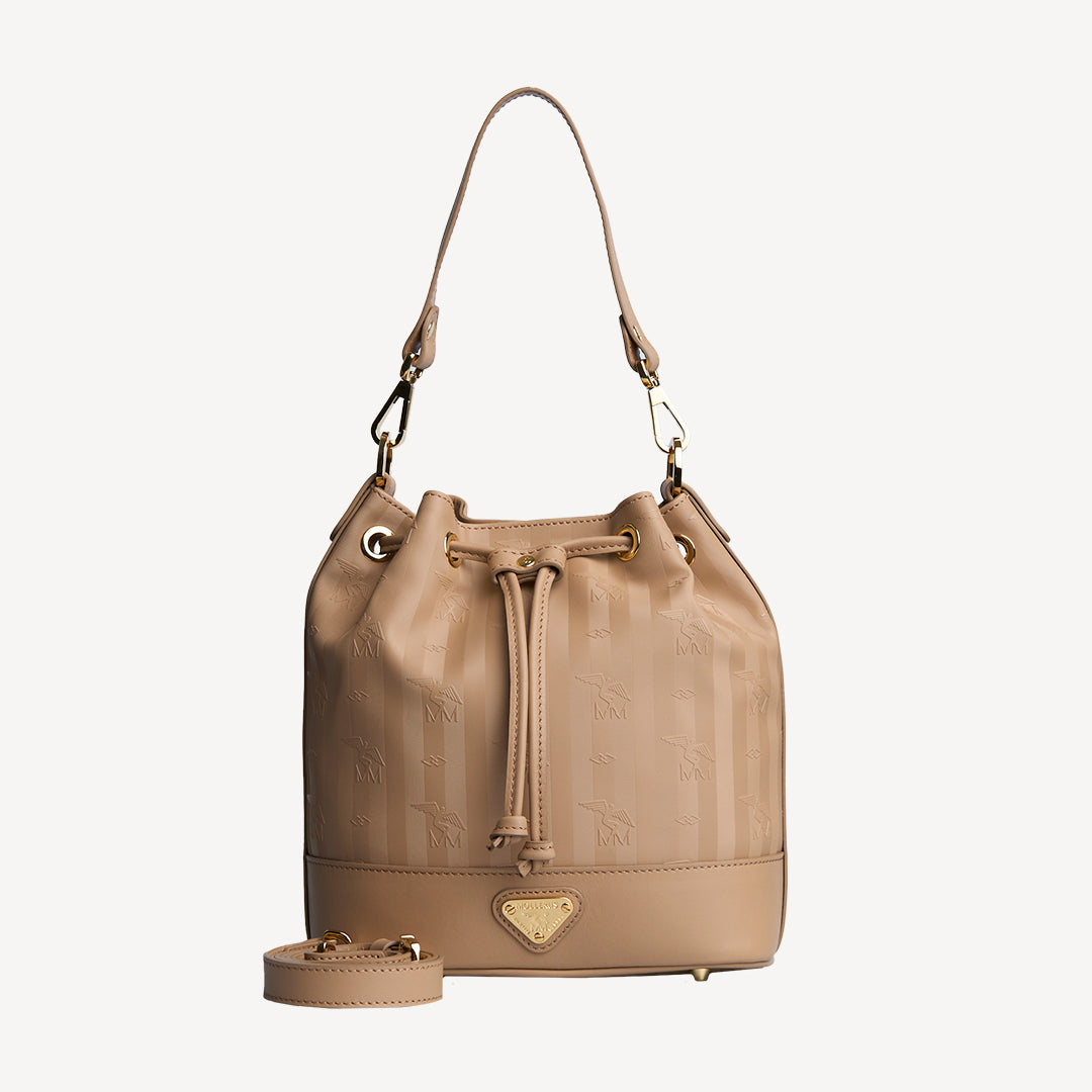 SION | Beuteltasche cappuccino beige/gold - frontal