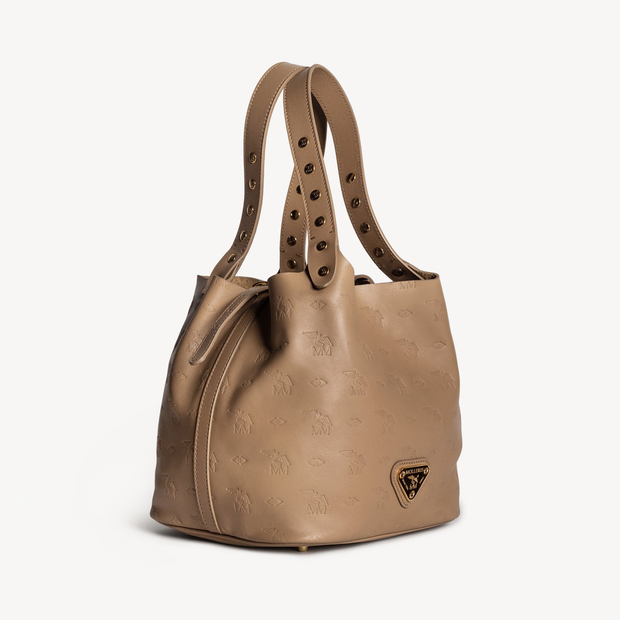 LIDDES | Umhängetasche Stampato cappuccino/gold - leicht seitlich