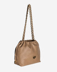 RIDDES | Umhängetasche Stampato cappuccino/gold - seitlich hängend 