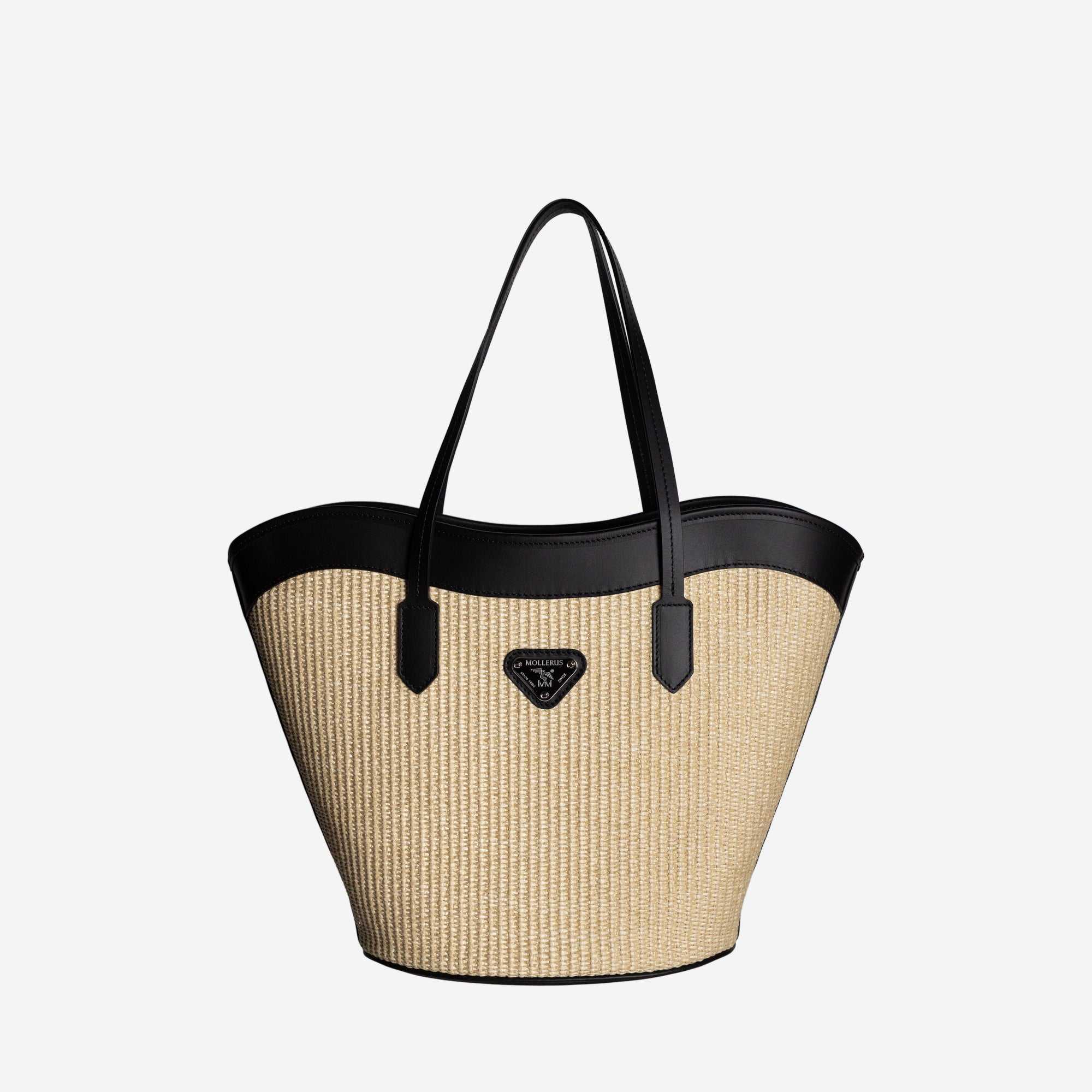 SAINT TROPEZ | Strandtasche Rafia beige/silber - frontal