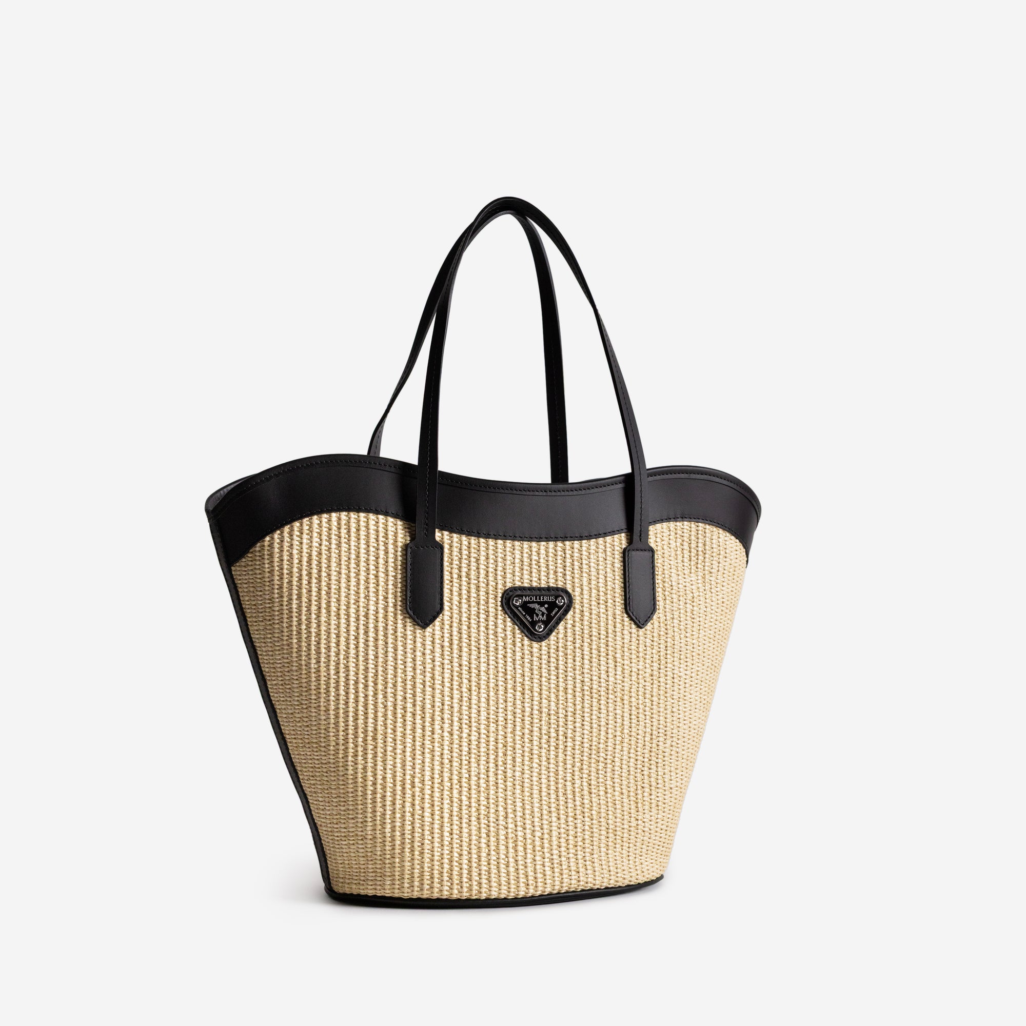 SAINT TROPEZ | Strandtasche Rafia beige/silber - leicht seitlich 