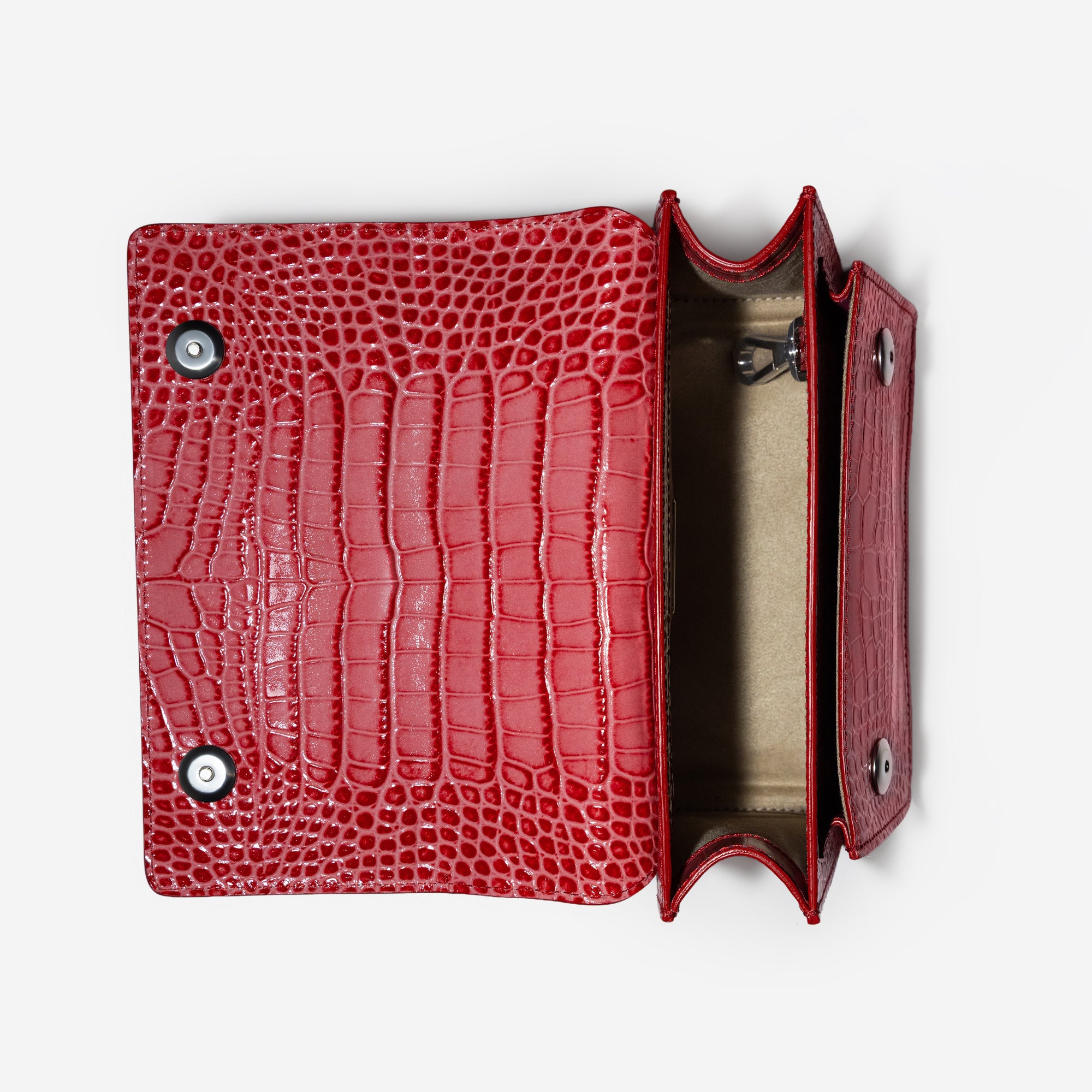 URSY | Umhängetasche Croco coral pink/silber - offen