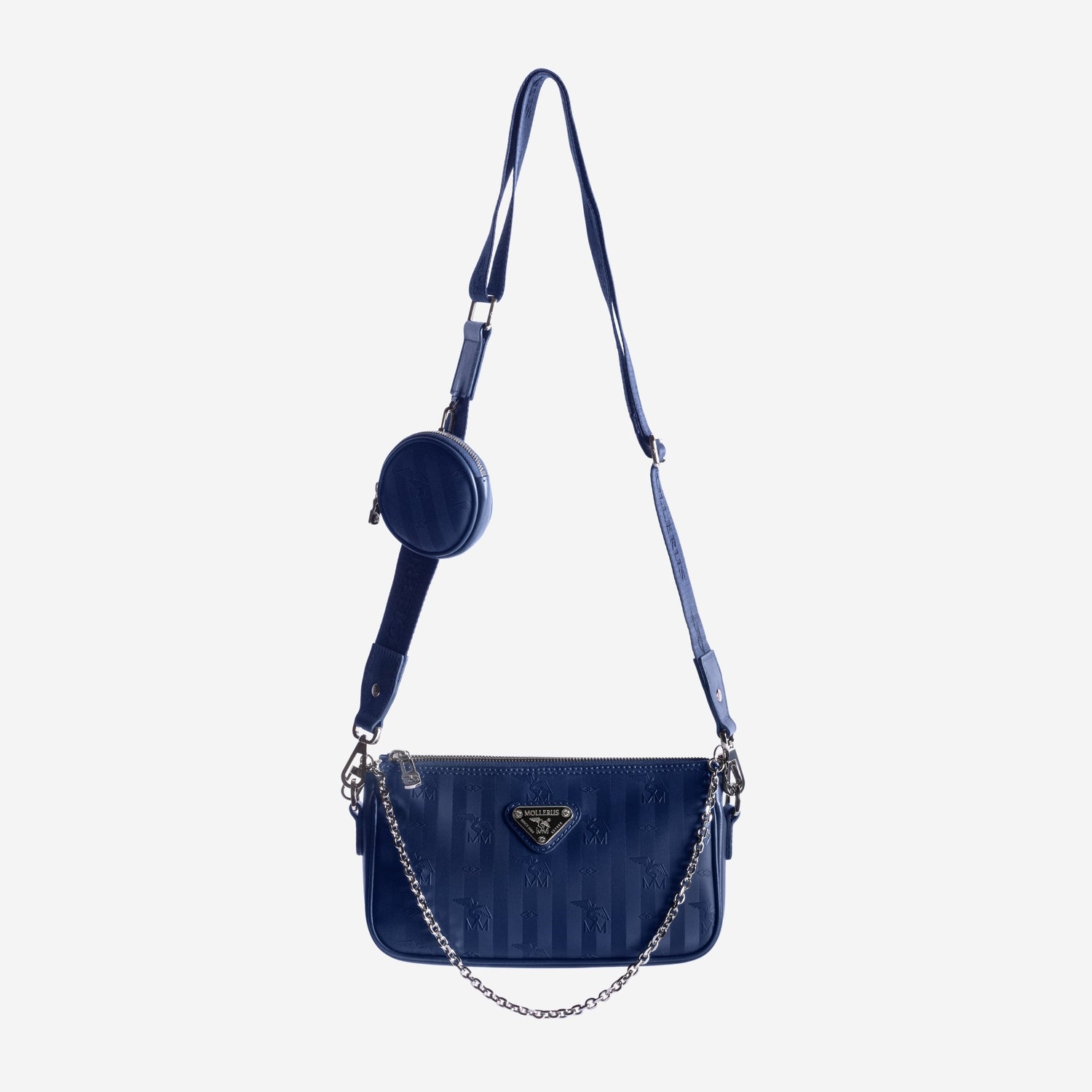 ZELL | Umhängetasche deep blau/silber riemen detail