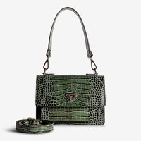 URSY | Umhängetasche Croco moosgrün/silber