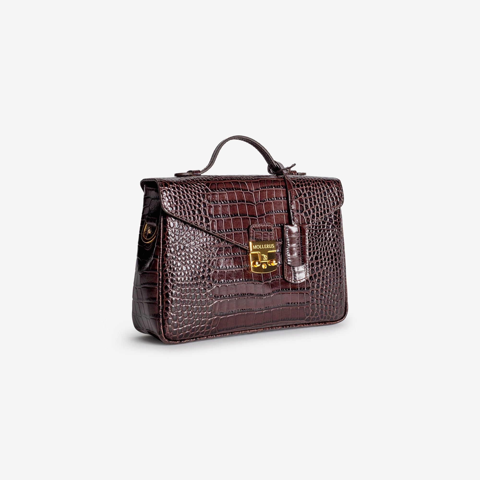 MARLY | Umhängetasche Croco burgundy braun/gold – seitlich