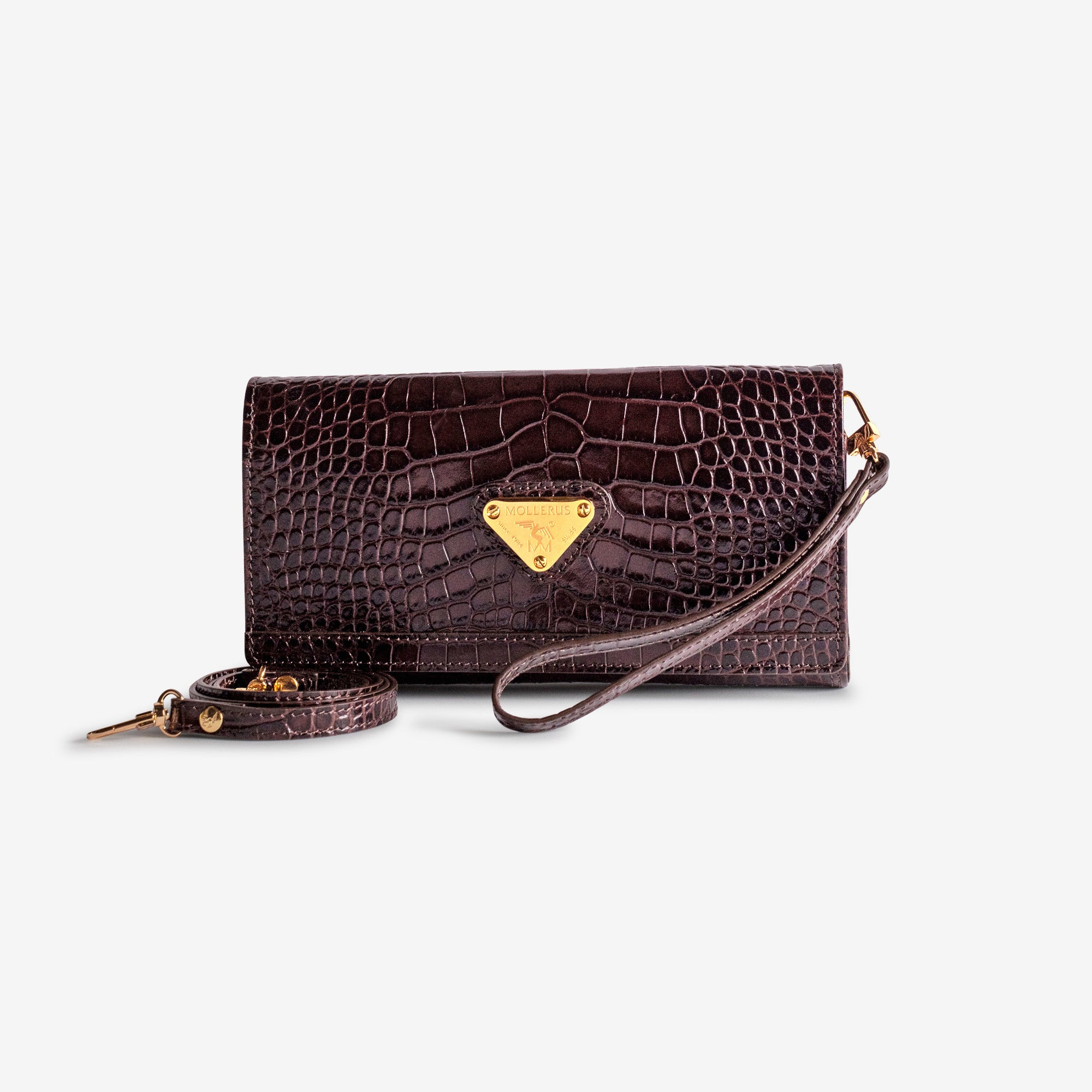 FRESENS | Clutch Croco burgundy braun/gold - frontal
