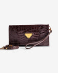 FRESENS | Clutch Croco burgundy braun/gold - frontal