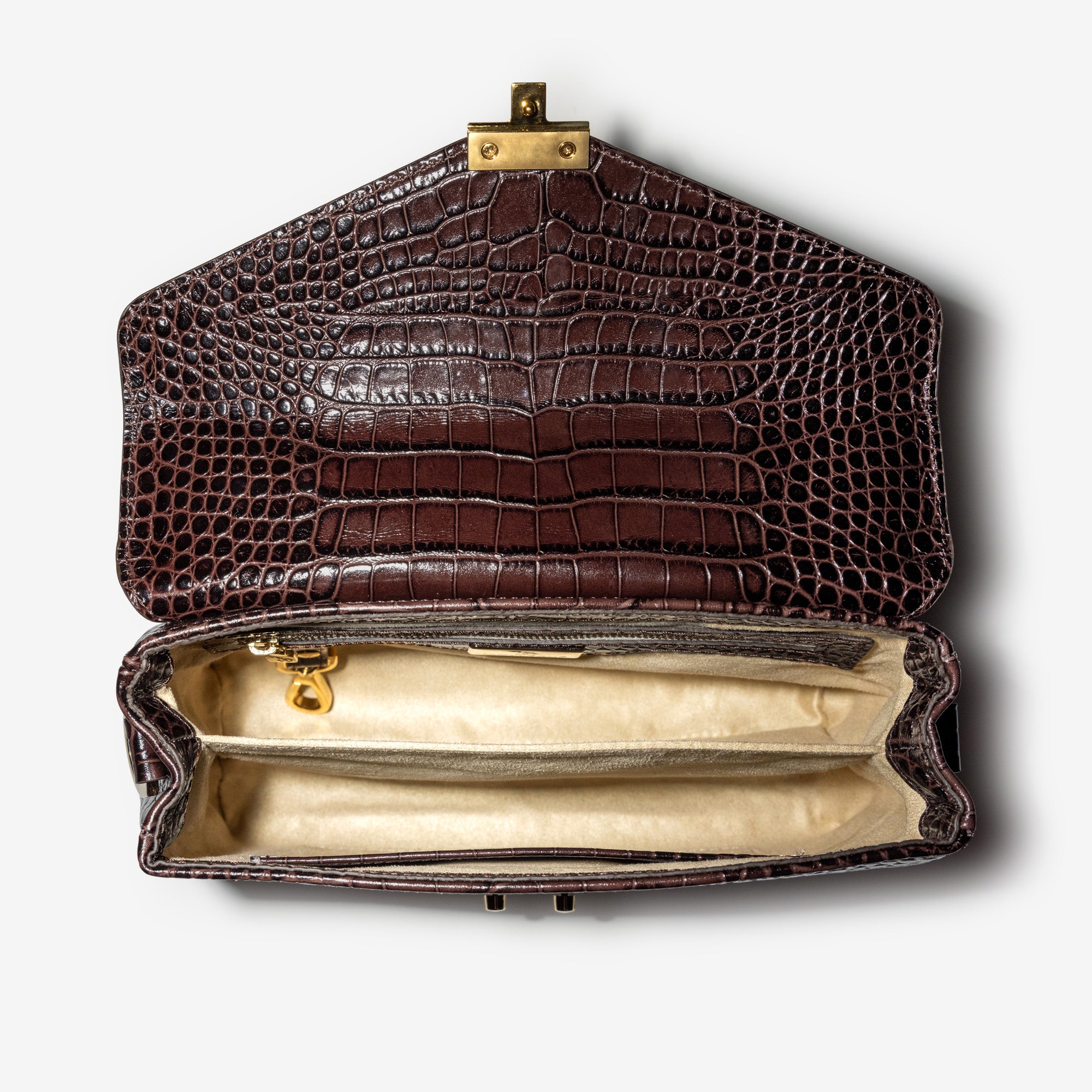 MARLY | Umhängetasche Croco burgundy braun/gold – von innen