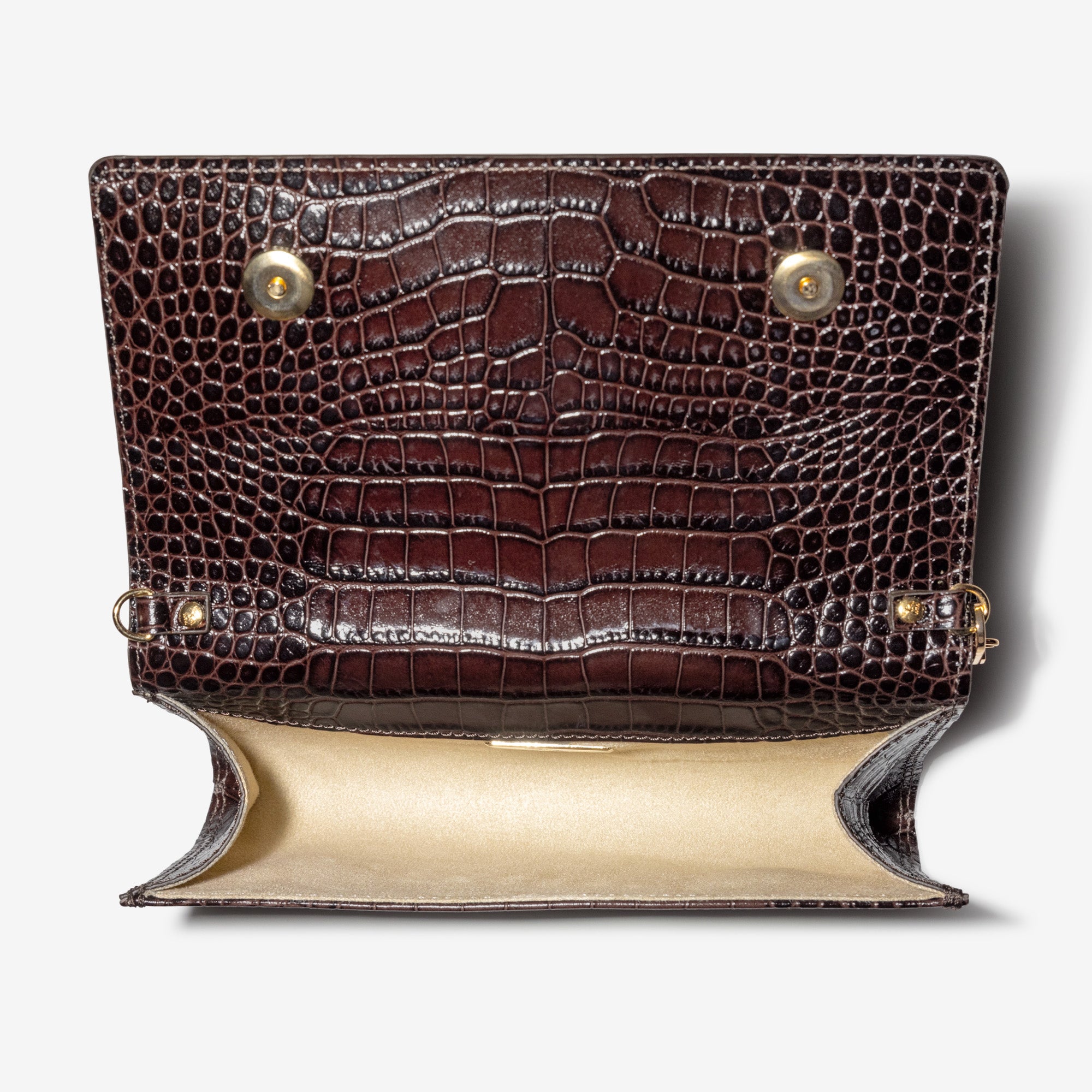 URSY | Umhängetasche Croco burgundy braun/gold – von innen