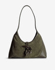 GSTAAD | Schultertasche Wildleder moosgrün/gold - frontal