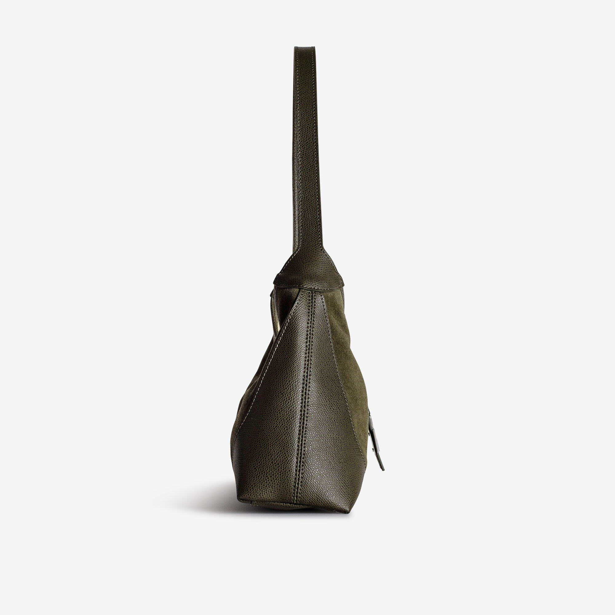 GSTAAD | Schultertasche Wildleder moosgrün/gold - seitlich
