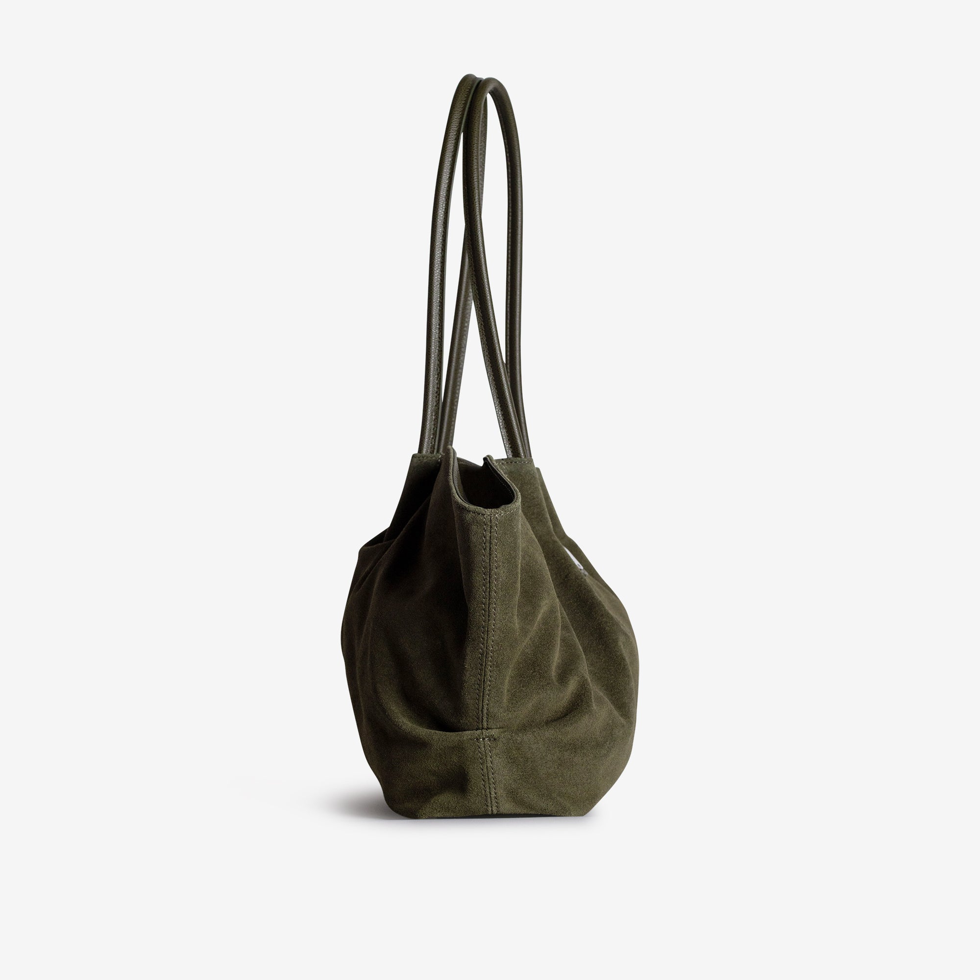 ANDERMATT | Schultertasche Wildleder moosgrün/gold - seitlich