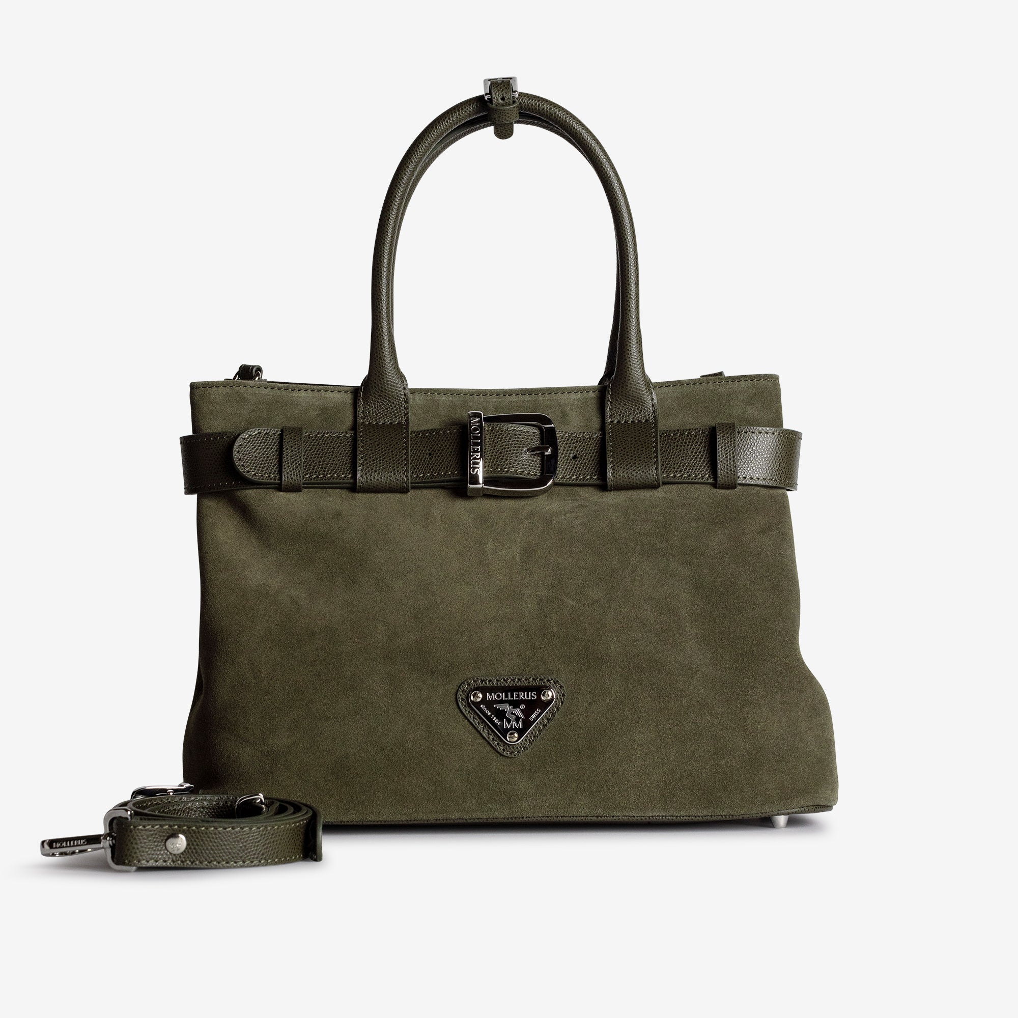 WITTNAU | Handtasche Wildleder moosgrün/gold - frontal