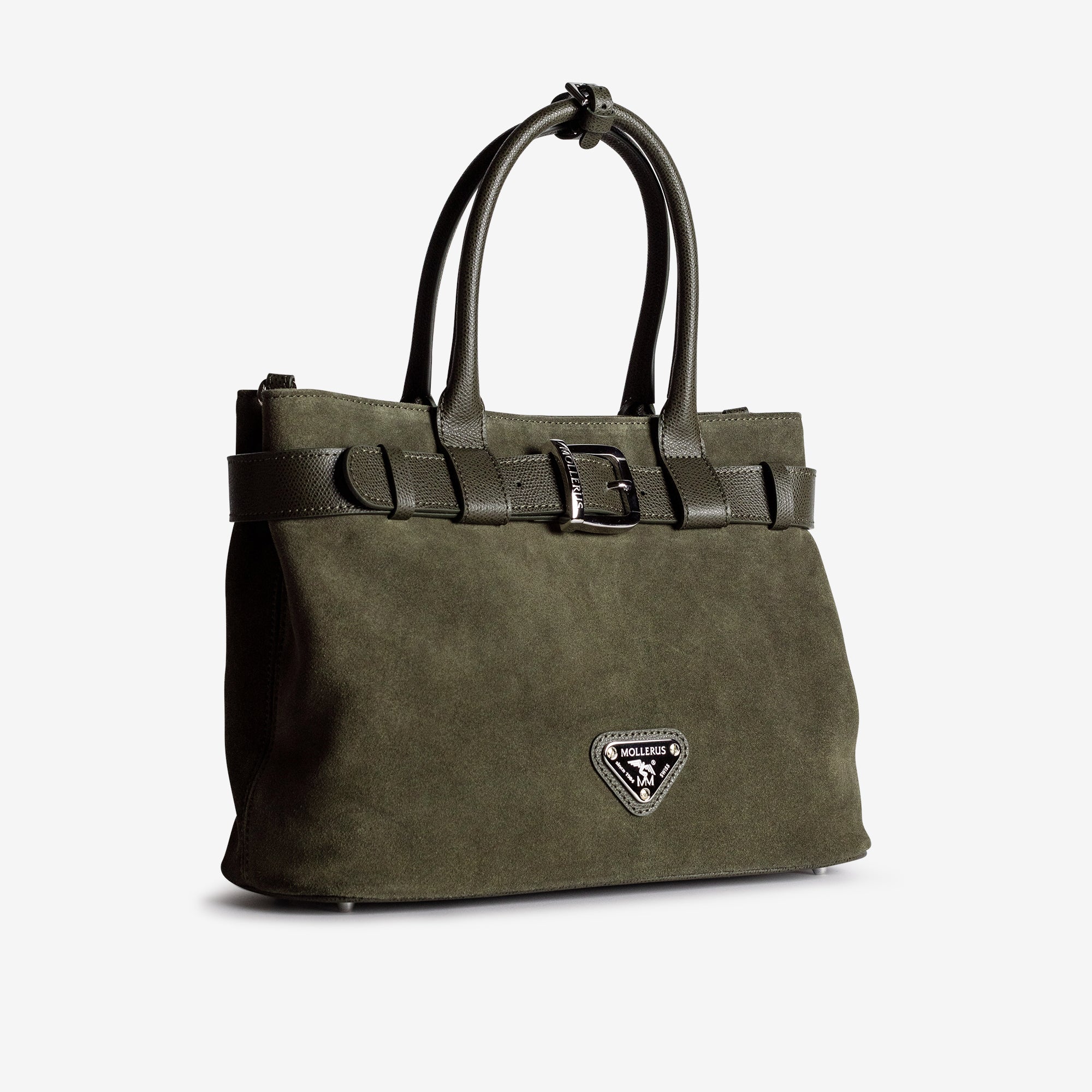 WITTNAU | Handtasche Wildleder moosgrün/gold - leicht seitlich