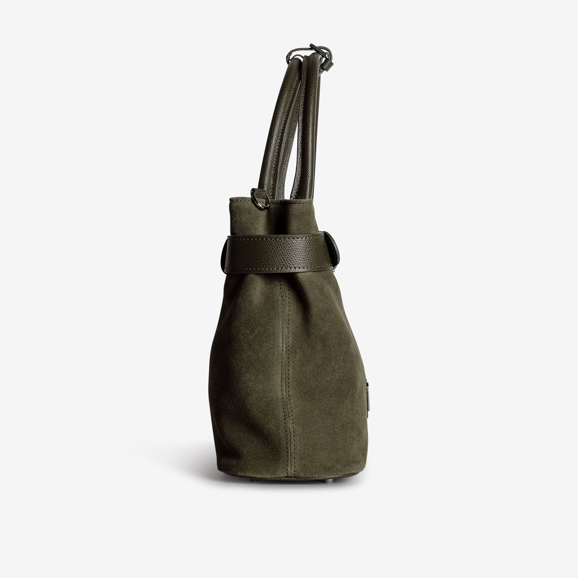 WITTNAU | Handtasche Wildleder moosgrün/gold - seitlich
