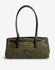 RUE | Schultertasche Wildleder moosgrün/gold - frontal