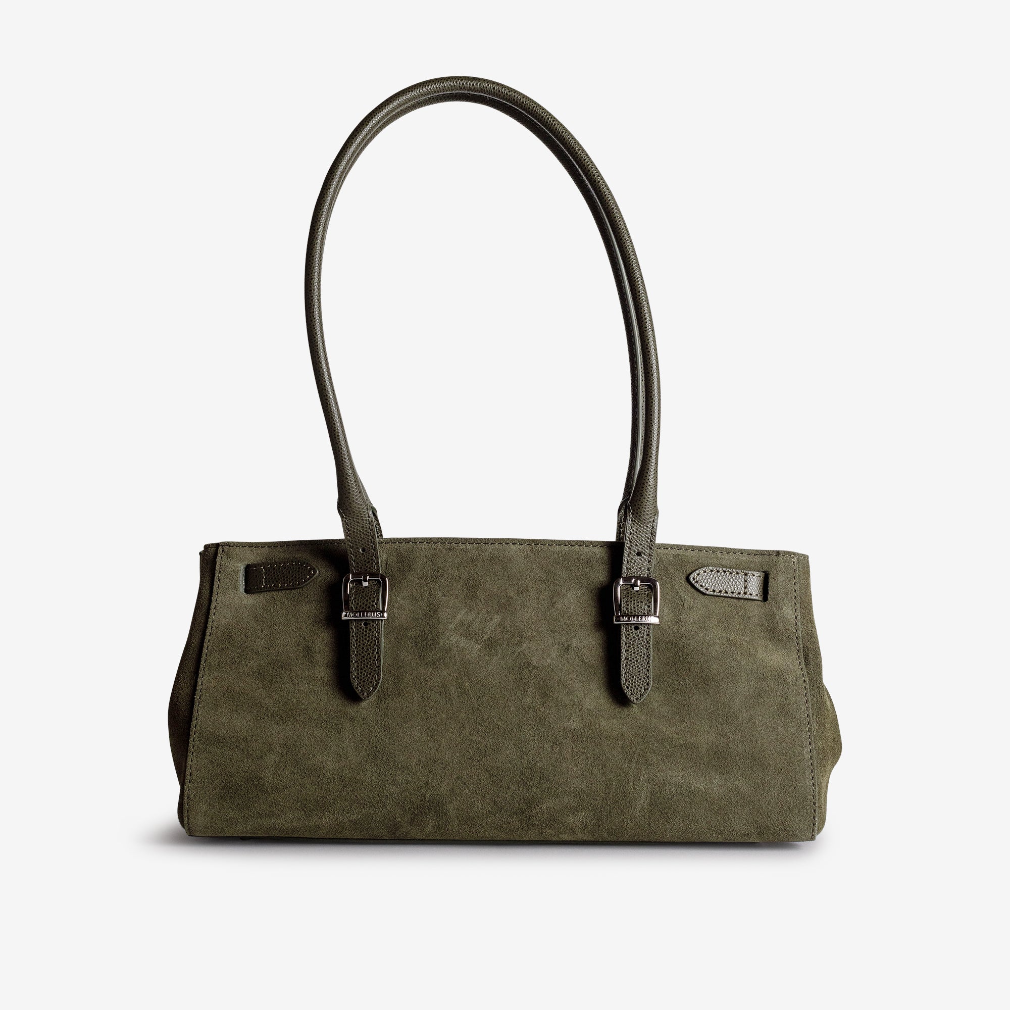 RUE | Schultertasche Wildleder moosgrün/gold - von hinten