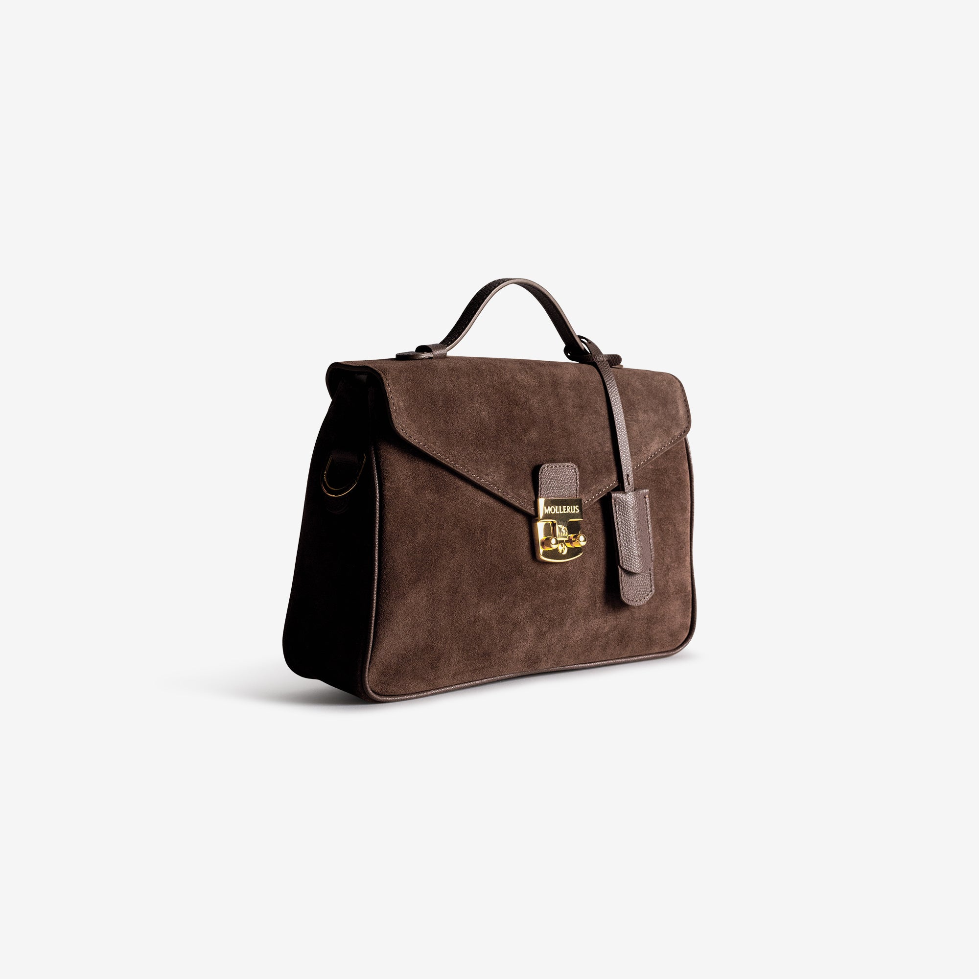 MARLY | Umhängetasche Wildleder braun/gold - leicht seitlich
