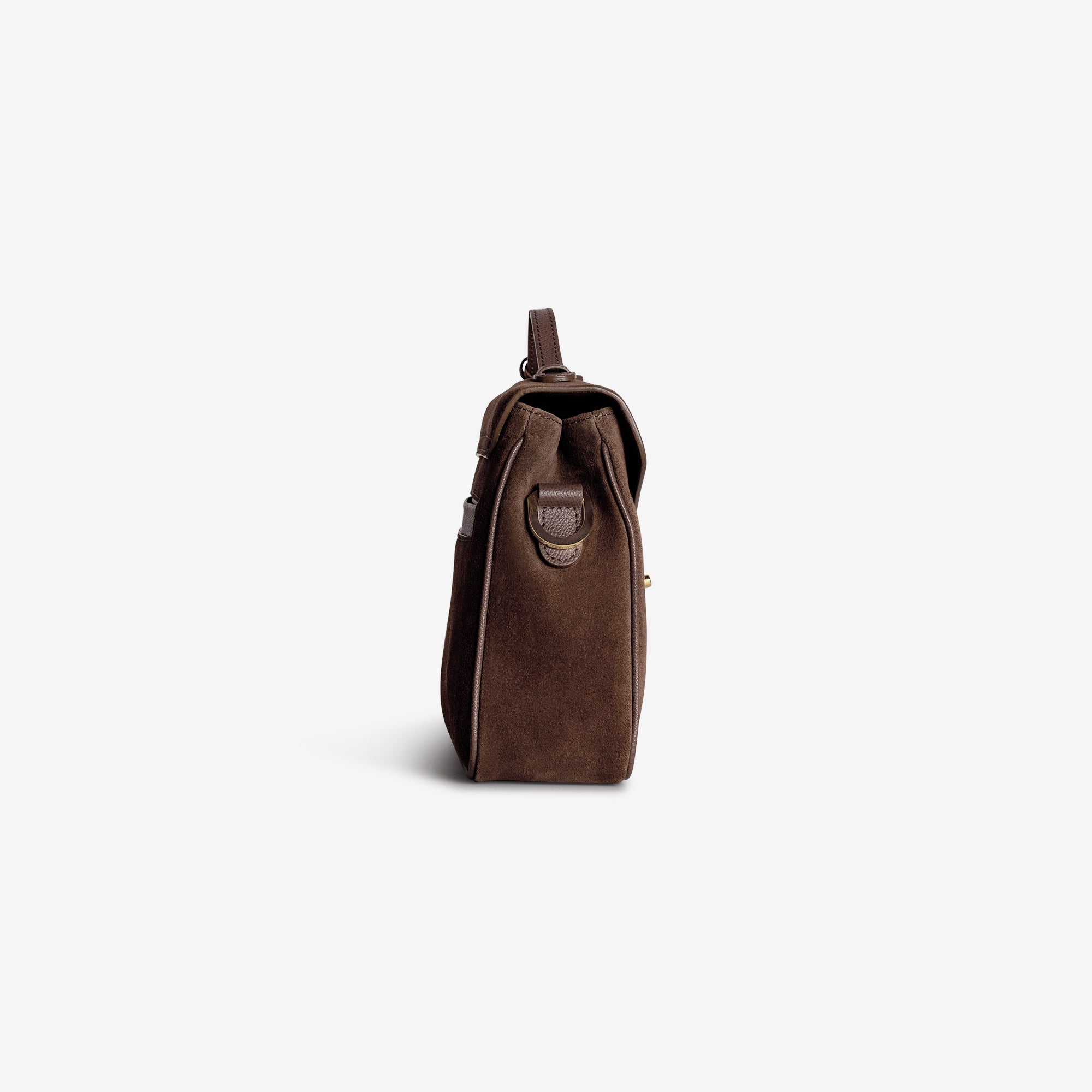 MARLY | Umhängetasche Wildleder braun/gold - seitlich
