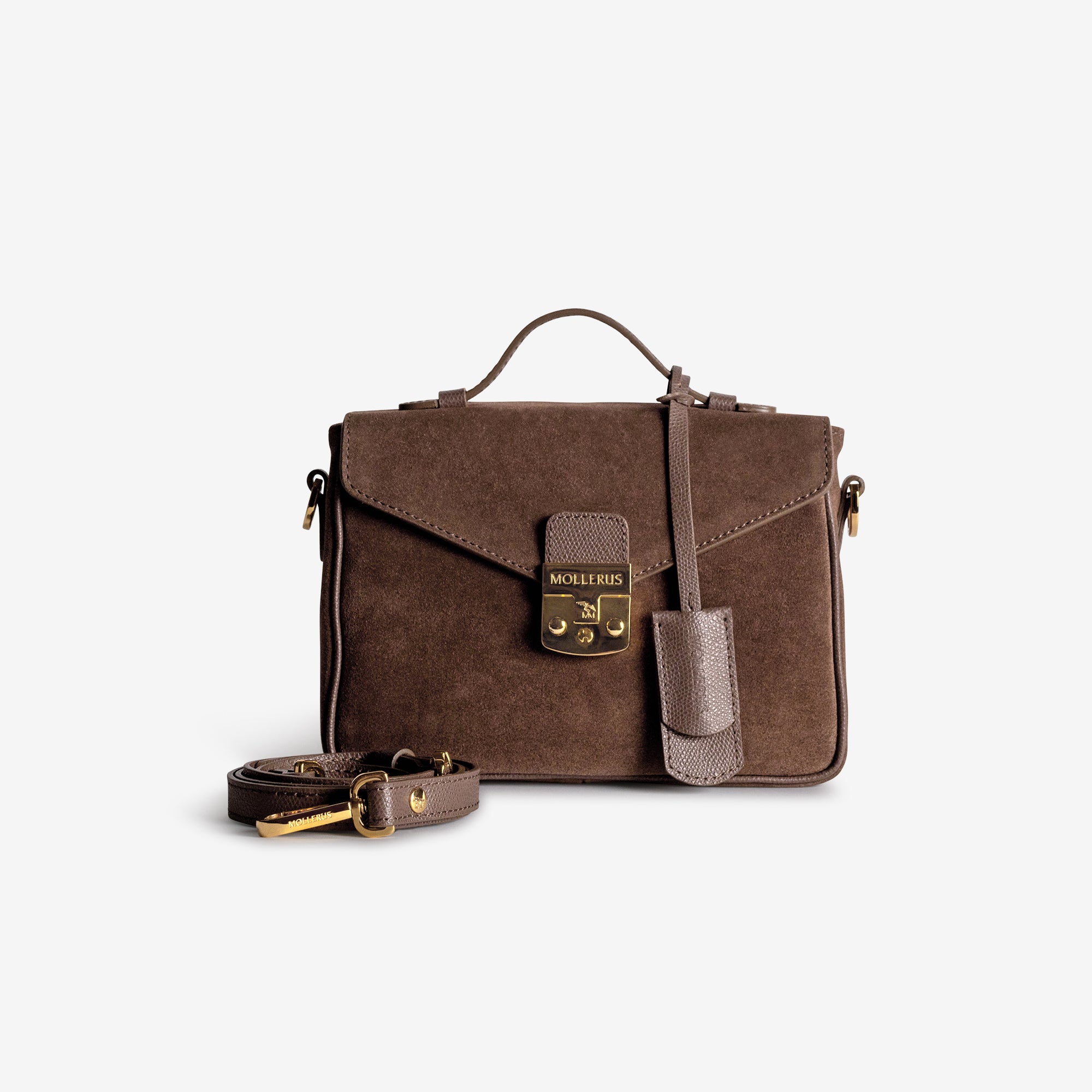 MEYRIN | Umhängetasche Wildleder braun/gold - frontal
