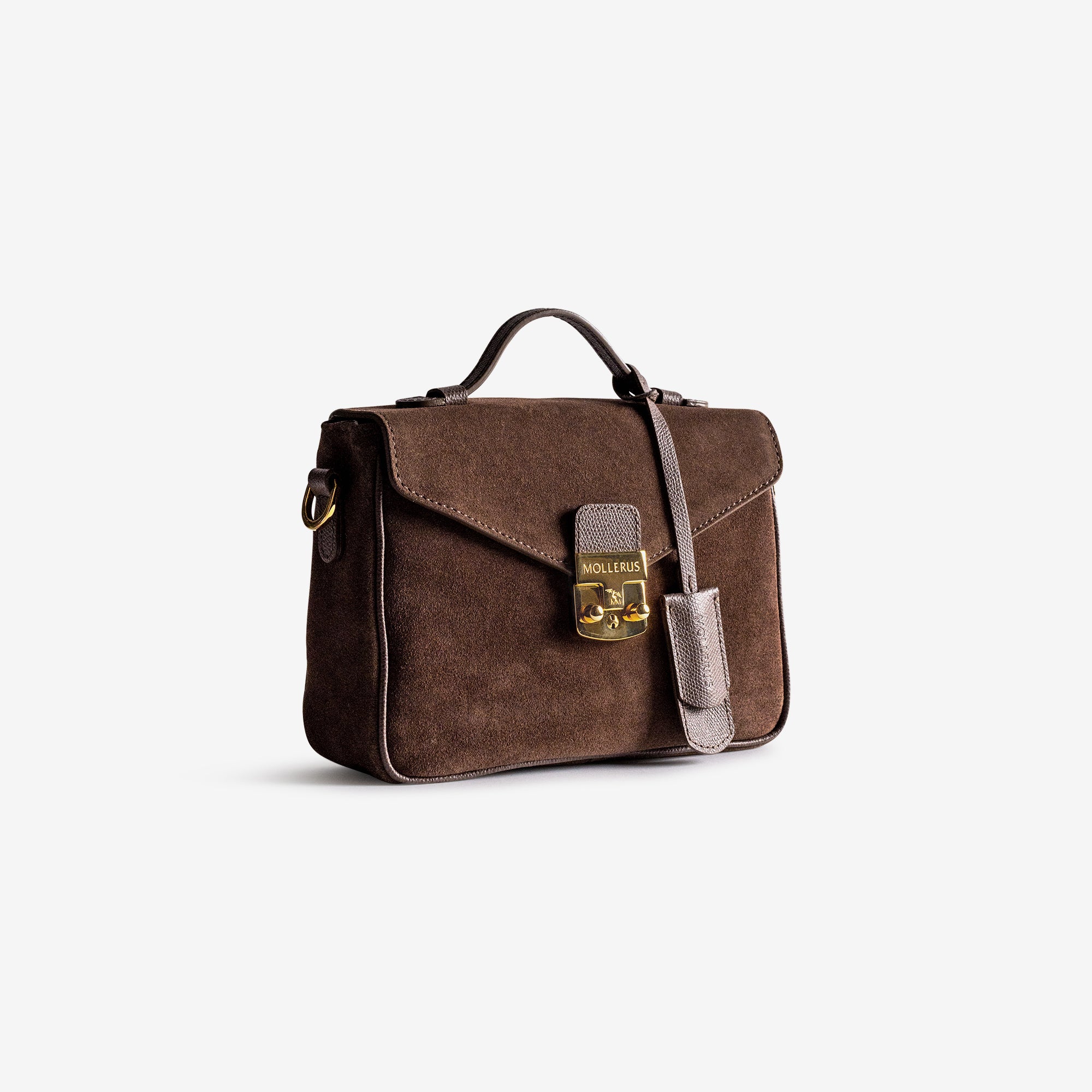 MEYRIN | Umhängetasche Wildleder braun/gold - leicht seitlich