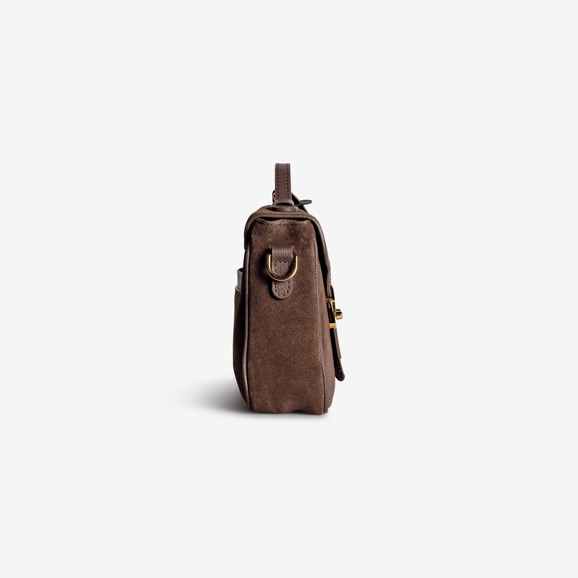 MEYRIN | Umhängetasche Wildleder braun/gold - seitlich