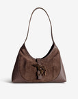 GSTAAD | Schultertasche Wildleder braun/gold - frontal