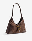 GSTAAD | Schultertasche Wildleder braun/gold - leicht seitlich