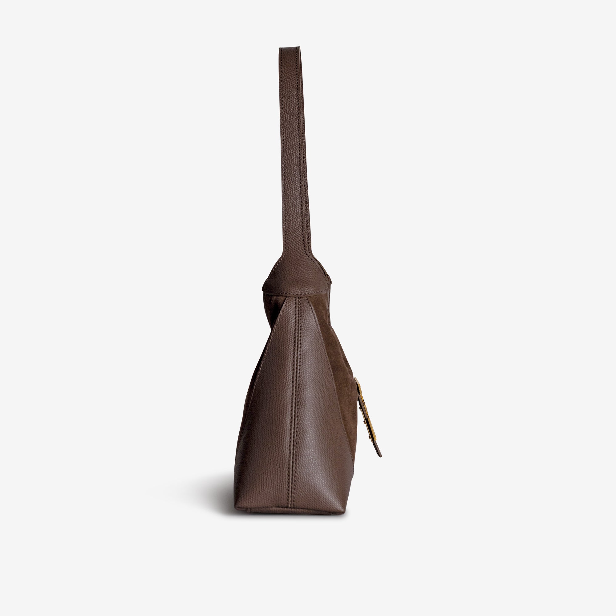 GSTAAD | Schultertasche Wildleder braun/gold - seitlich