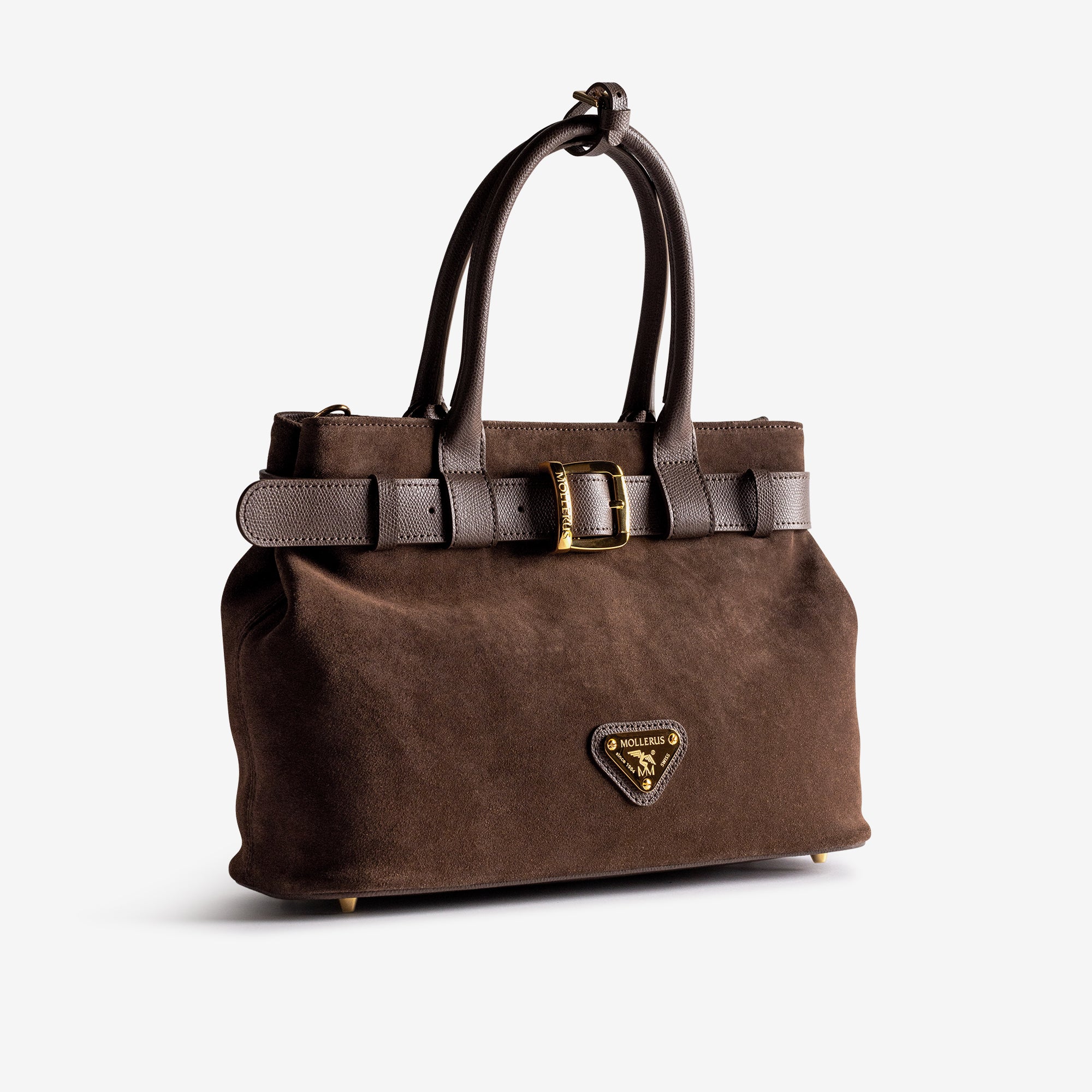 WITTNAU | Handtasche Wildleder braun/gold - leicht seitlich