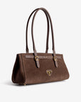 RUE | Schultertasche Wildleder braun/gold - leicht seitlich
