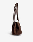 RUE | Schultertasche Wildleder braun/gold - seitlich