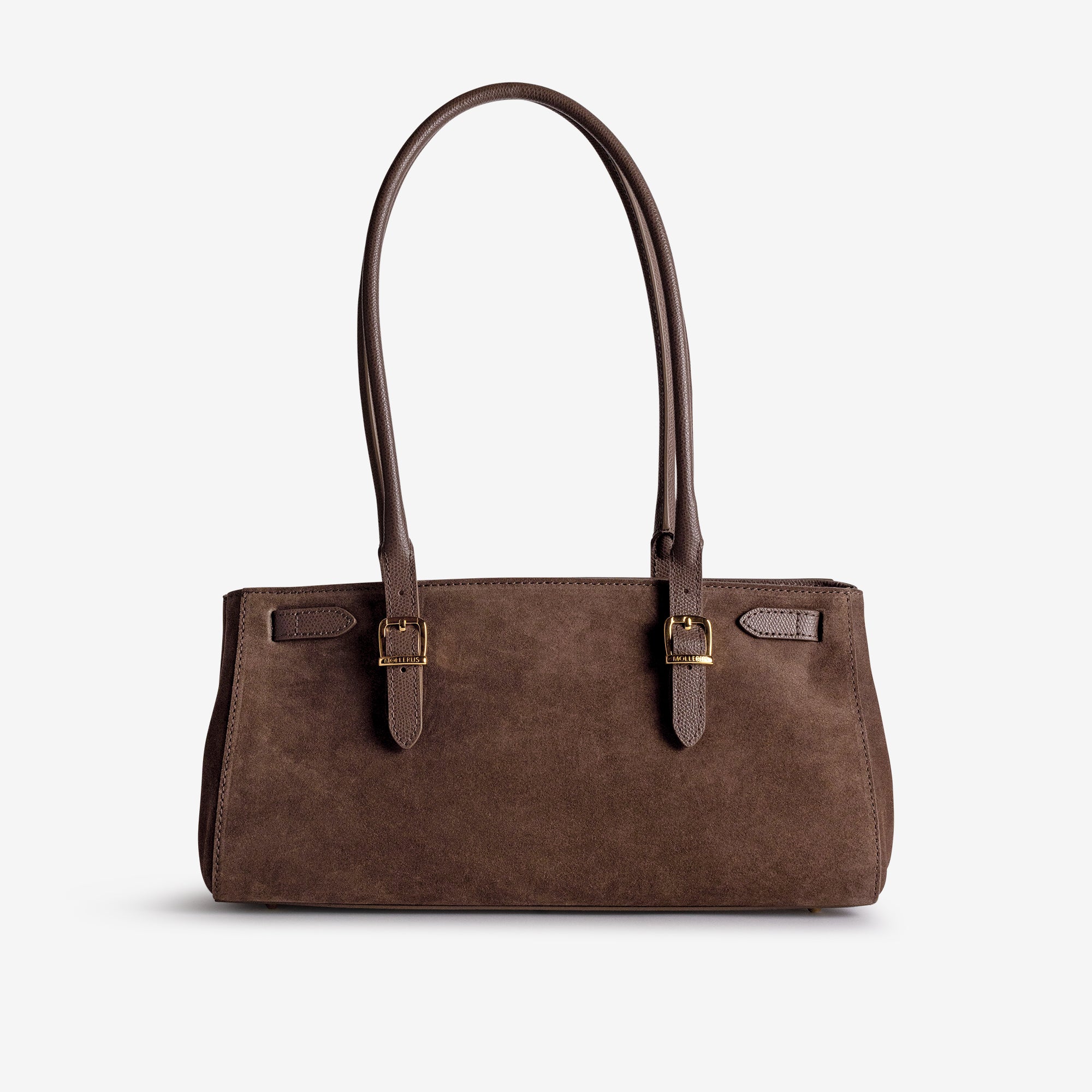RUE | Schultertasche Wildleder braun/gold - von hinten