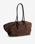 ANDERMATT | Schultertasche Wildleder braun/gold - leicht seitlich