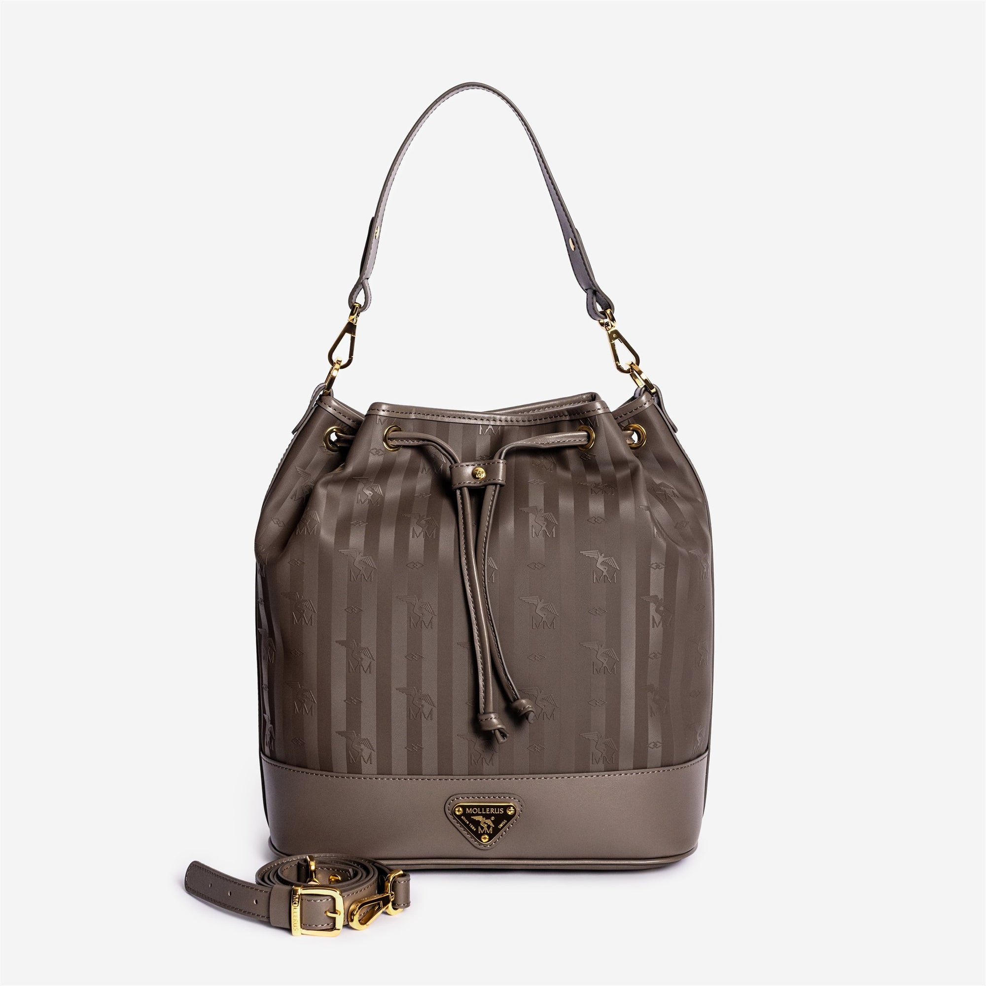 NIESEN | Beuteltasche fango braun/gold  - frontal 