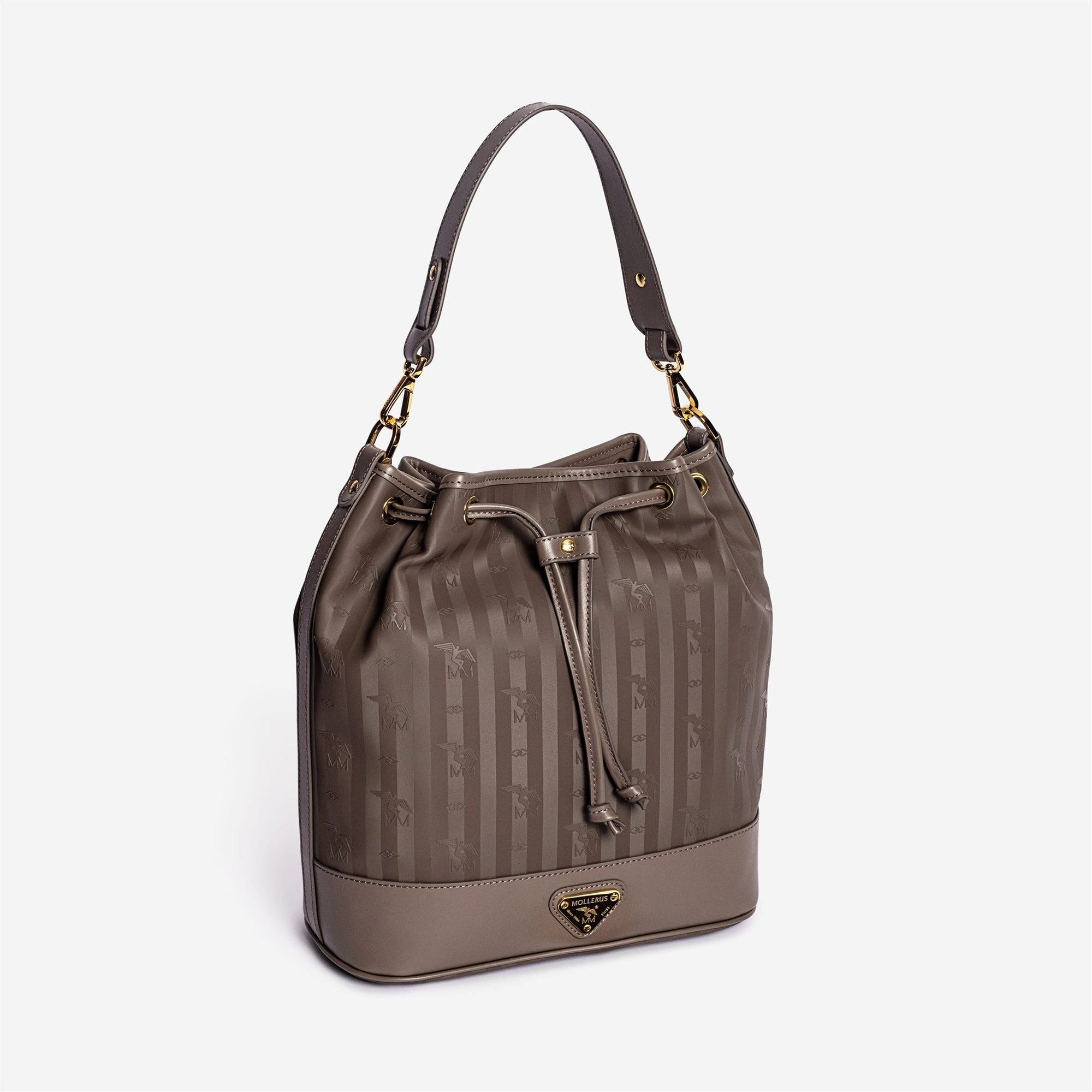 NIESEN | Beuteltasche fango braun/gold  - seitlich 