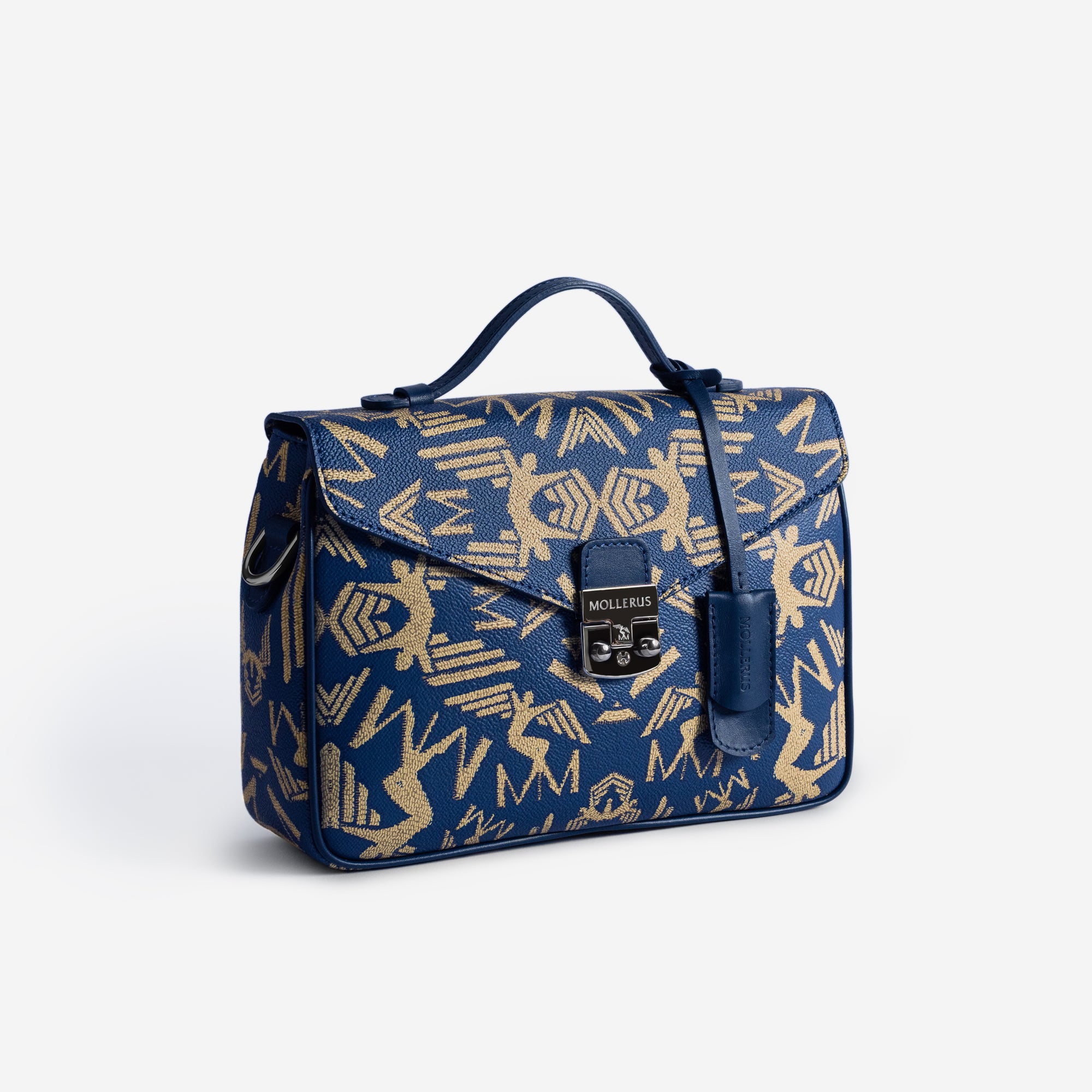 MARLY | Umhängetasche Maze cappuccino deep blau/silber - leicht seitlich