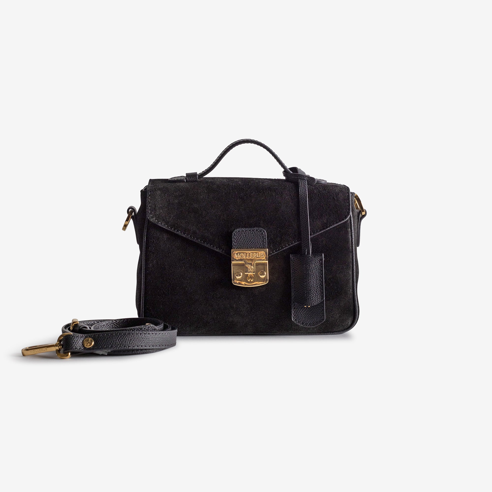 MEYRIN | Umhängetasche Wildleder classic schwarz/gold - frontal
