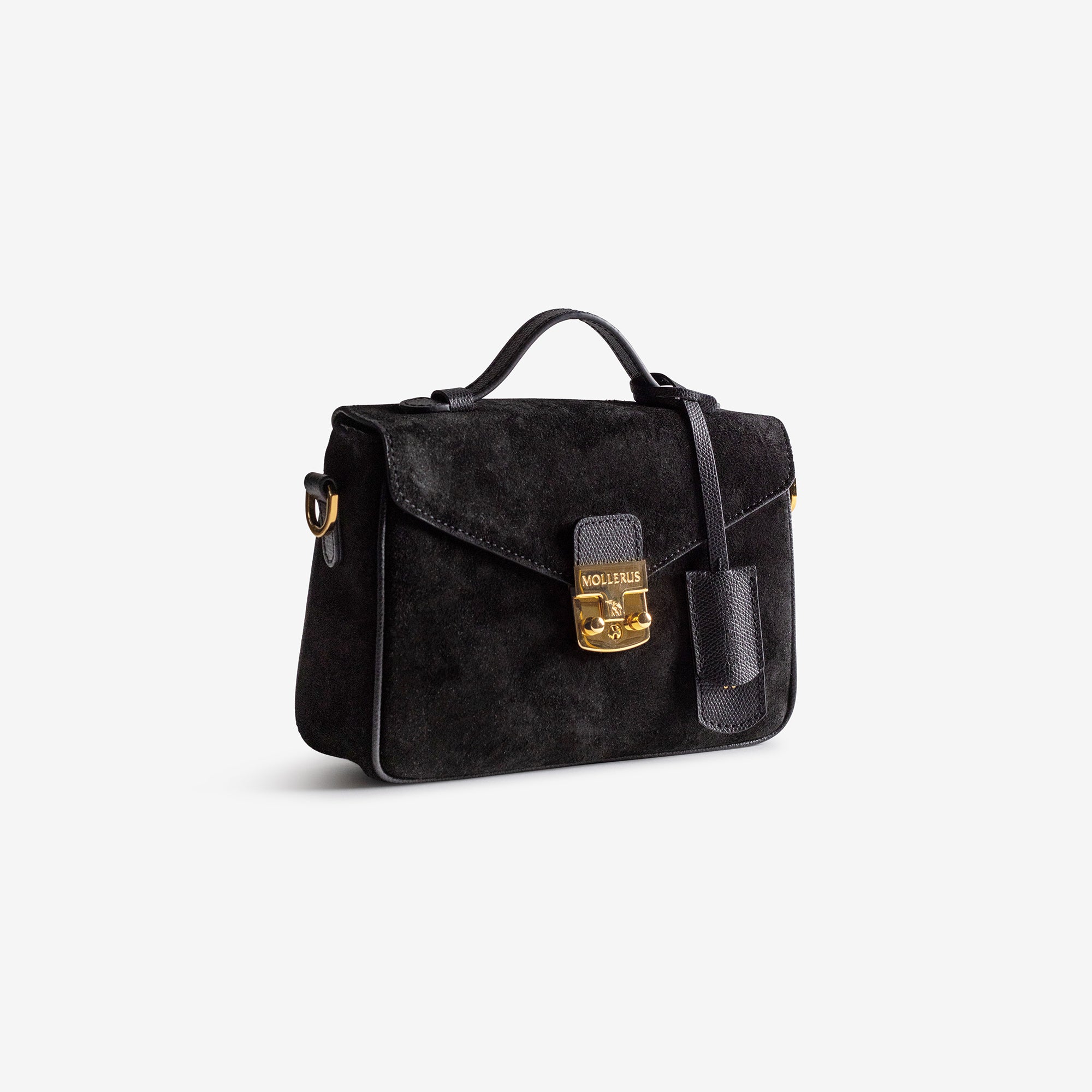 MEYRIN | Umhängetasche Wildleder classic schwarz/gold - leicht seitlich