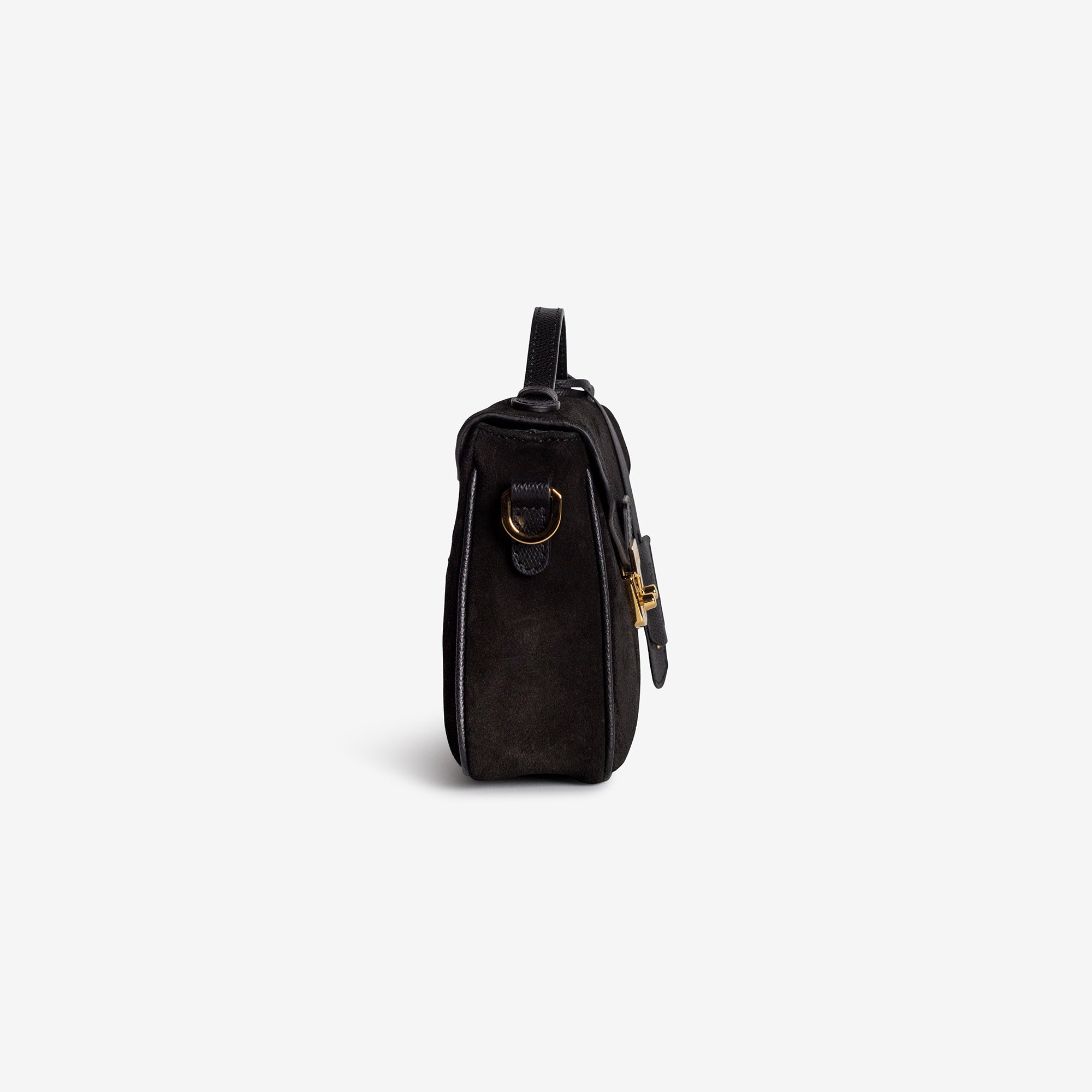 MEYRIN | Umhängetasche Wildleder classic schwarz/gold - seitlich