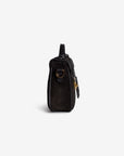MEYRIN | Umhängetasche Wildleder classic schwarz/gold - seitlich