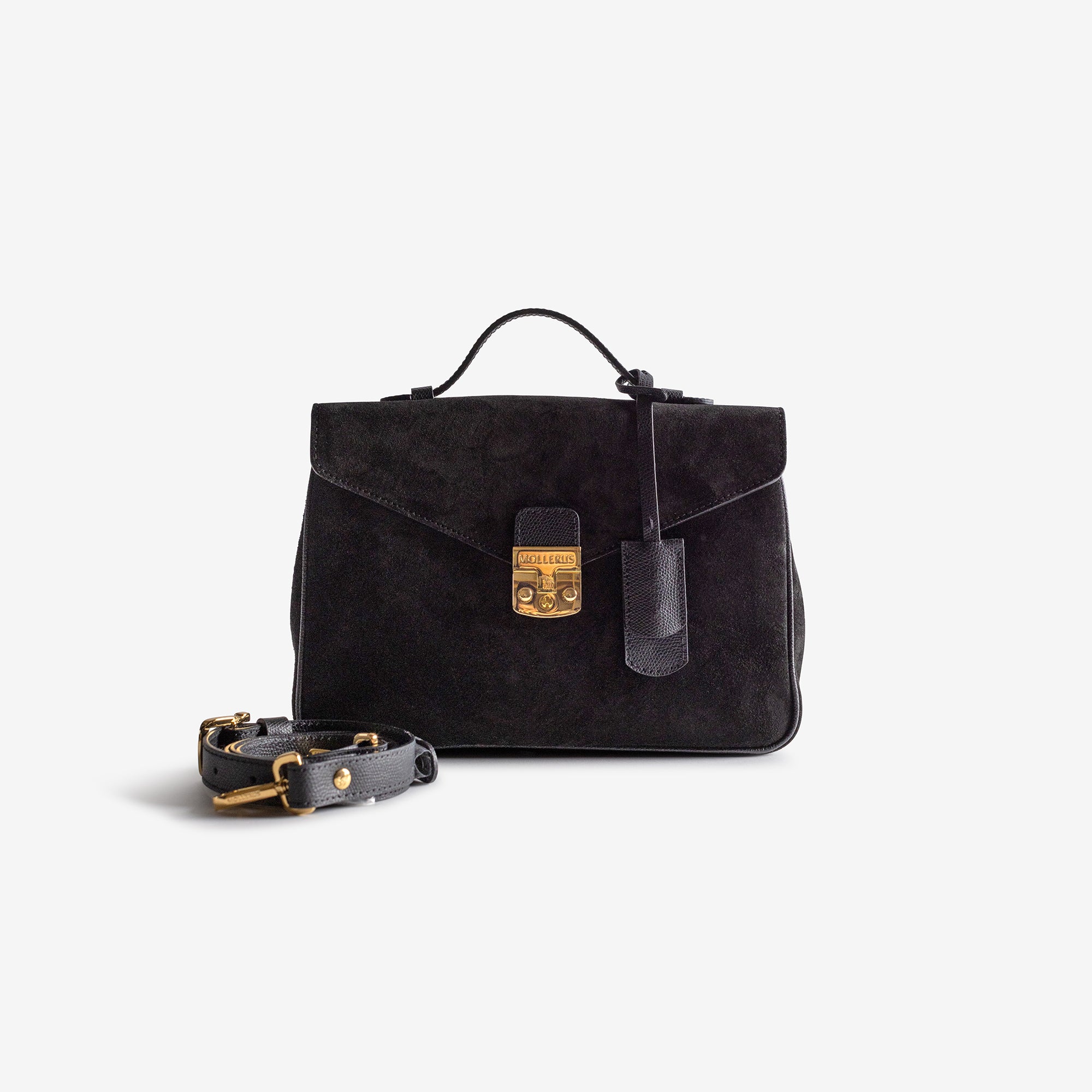 MARLY | Umhängetasche Wildleder classic schwarz/gold - frontal
