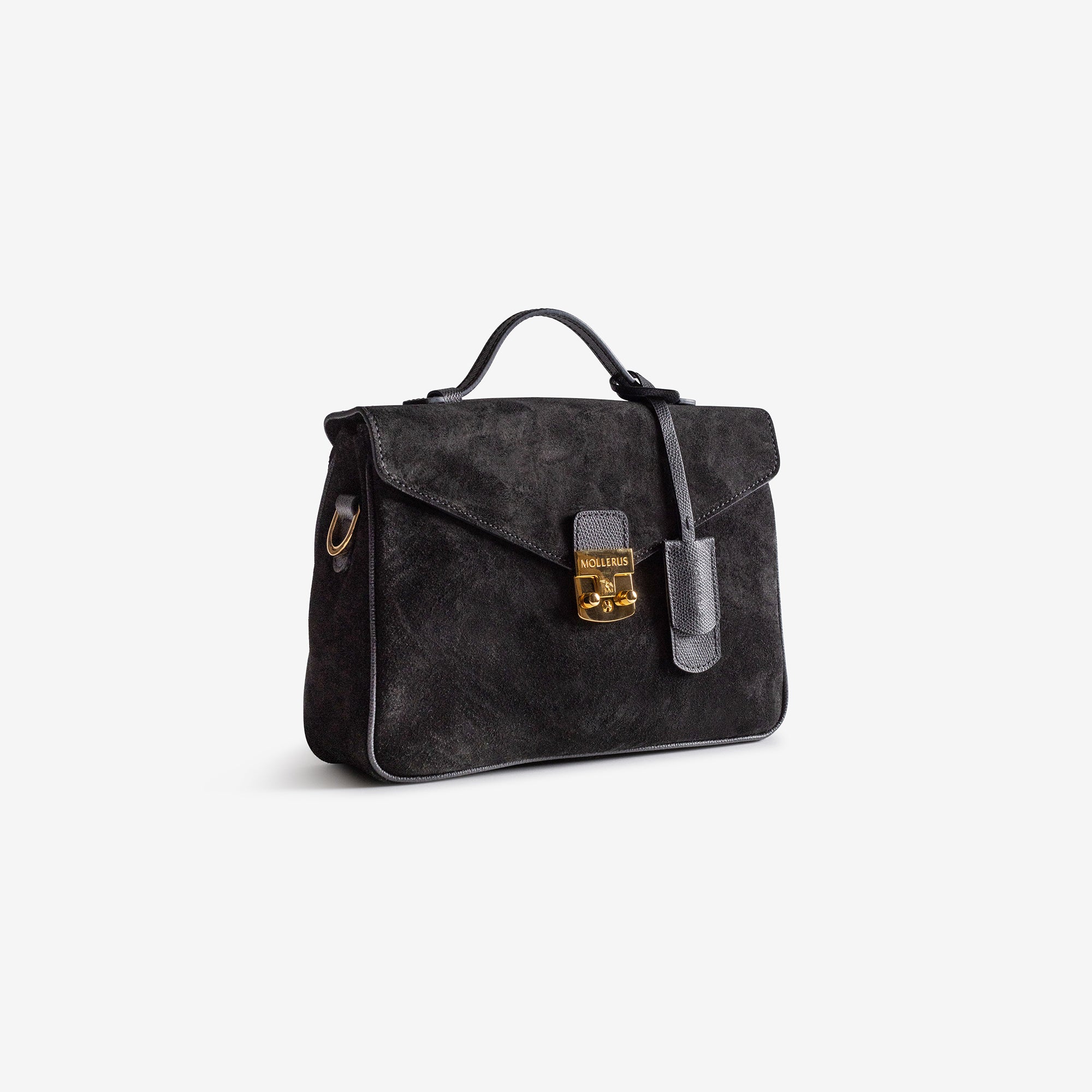 MARLY | Umhängetasche Wildleder classic schwarz/gold - leicht seitlich