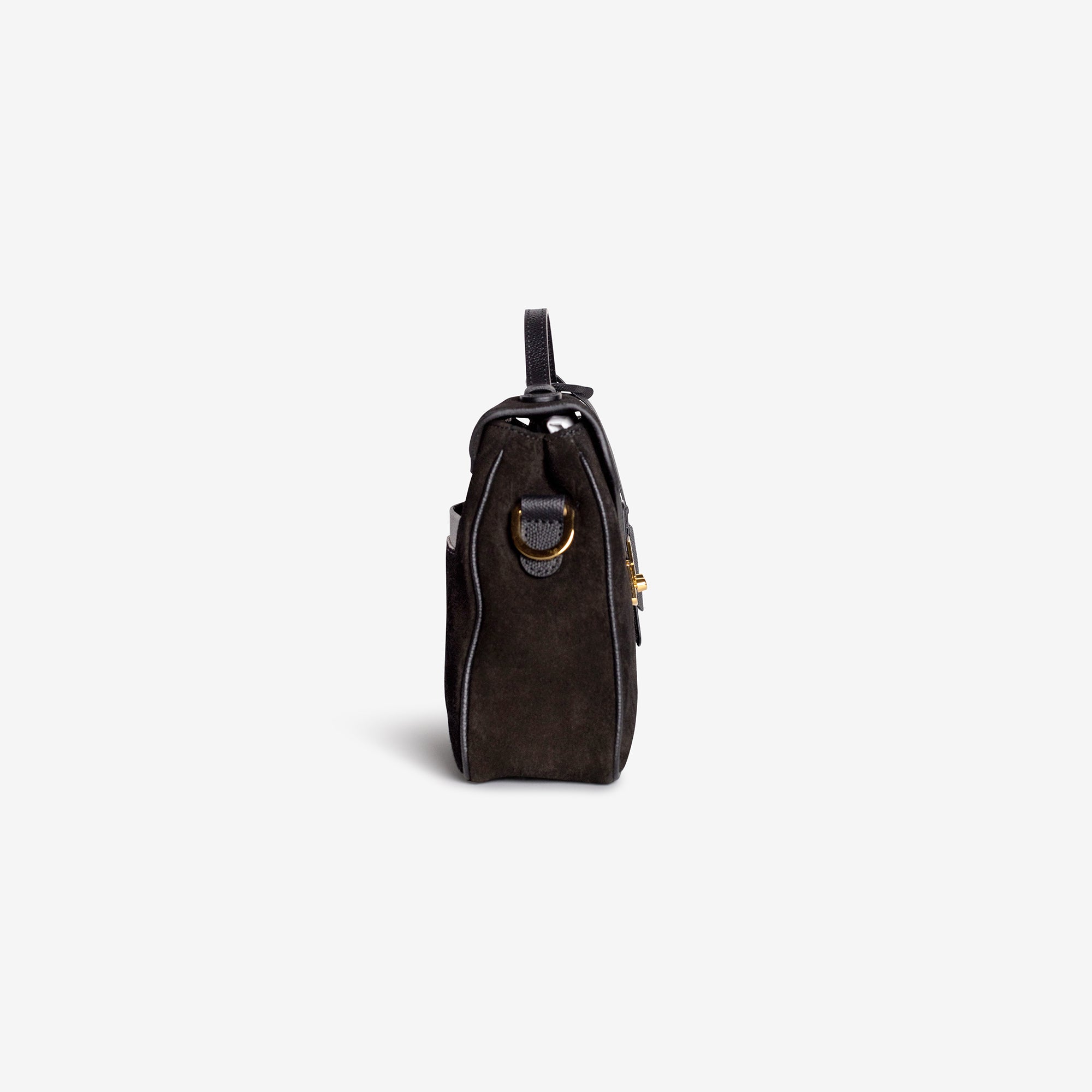 MARLY | Umhängetasche Wildleder classic schwarz/gold - seitlich