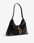 GSTAAD | Schultertasche Wildleder classic schwarz/gold - leicht seitlich