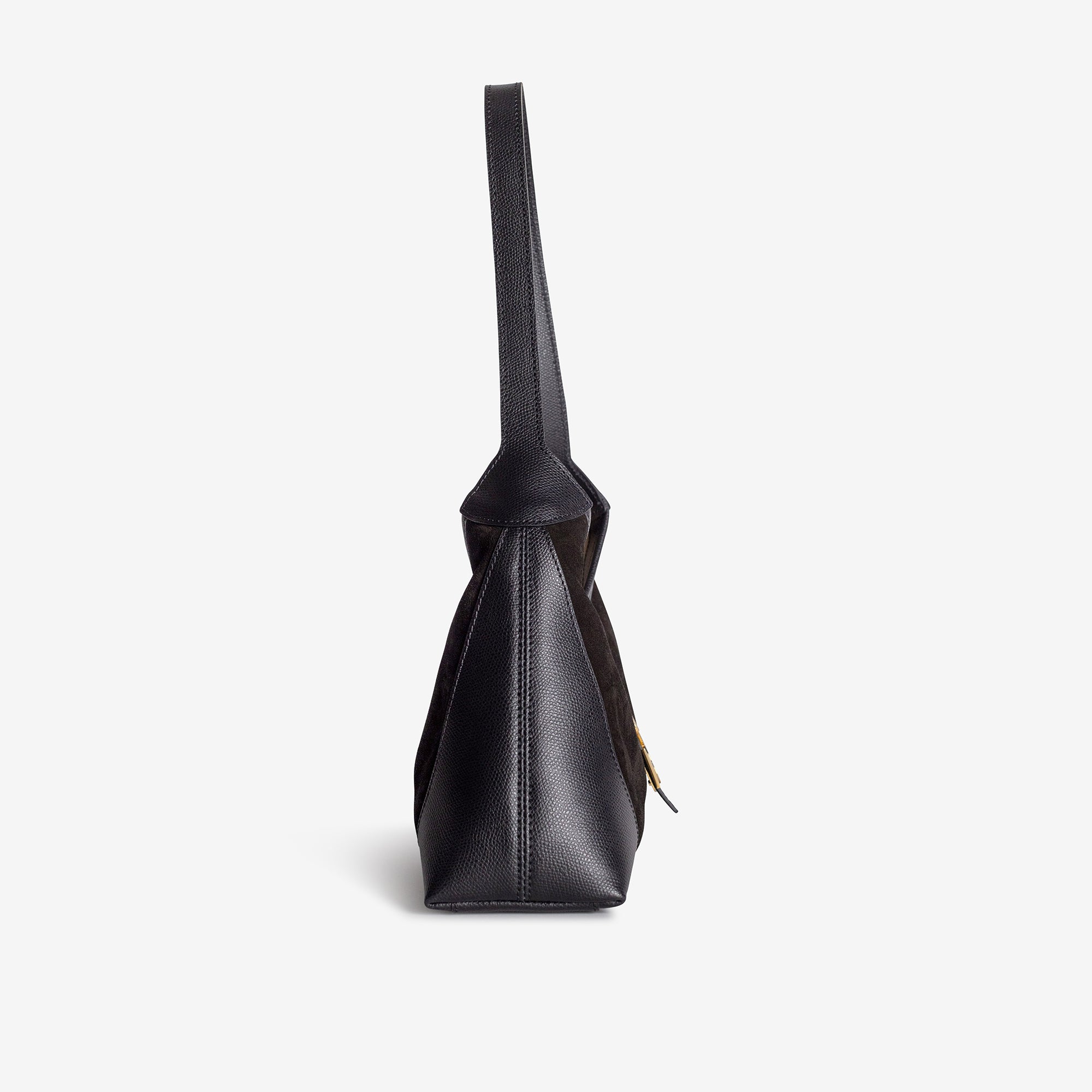 GSTAAD | Schultertasche Wildleder classic schwarz/gold - seitlich