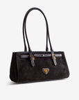RUE | Schultertasche Wildleder classic schwarz/gold - leicht seitlich