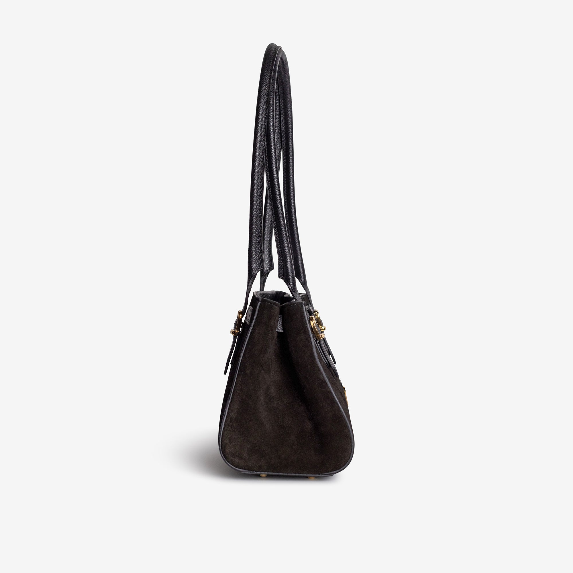 RUE | Schultertasche Wildleder classic schwarz/gold - seitlich